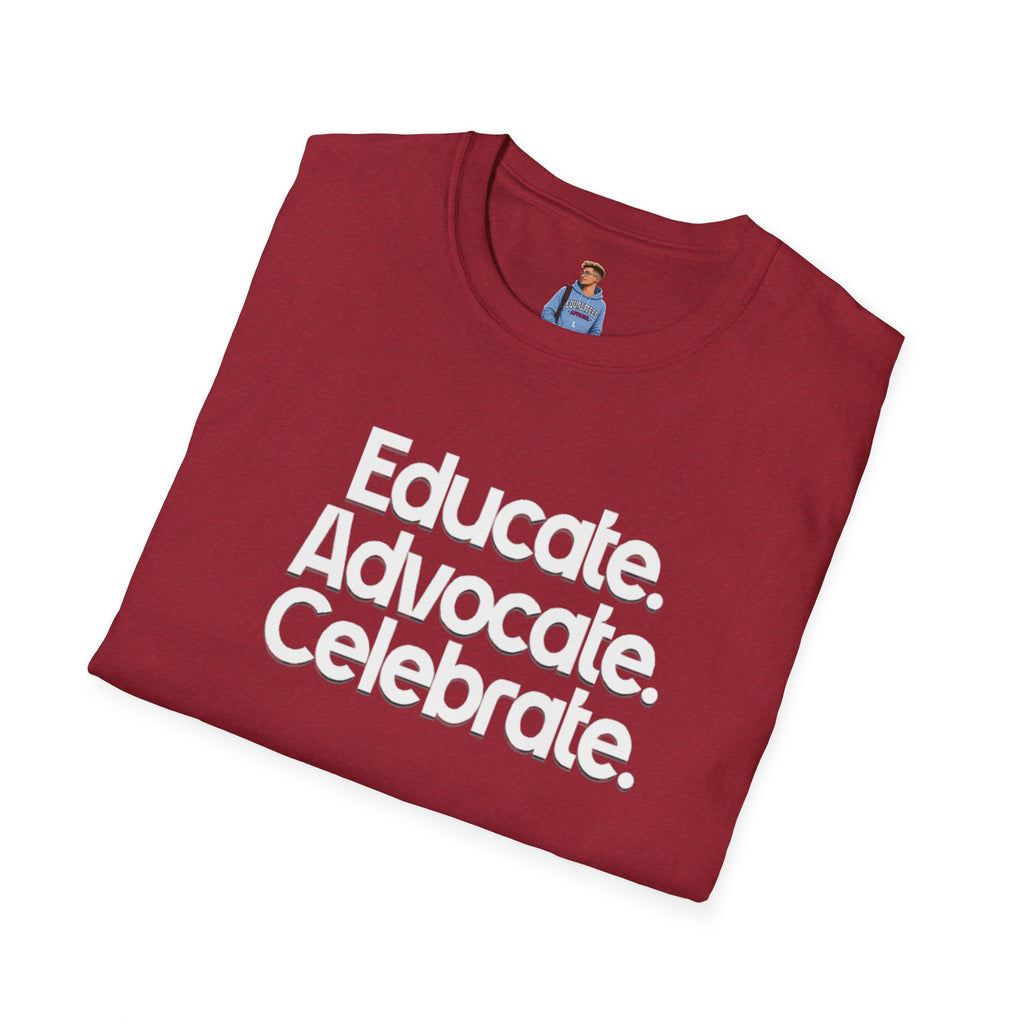 Educate. Advocate. Celebrate. Minimalist Pride T-Shirt