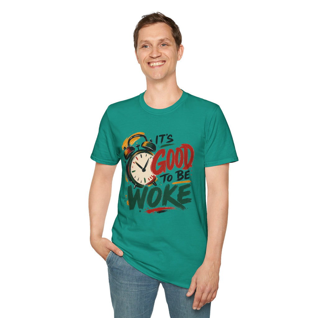 T-Shirt — "It's Good To Be Woke" Graphic Tee (Alarm Clock Design)