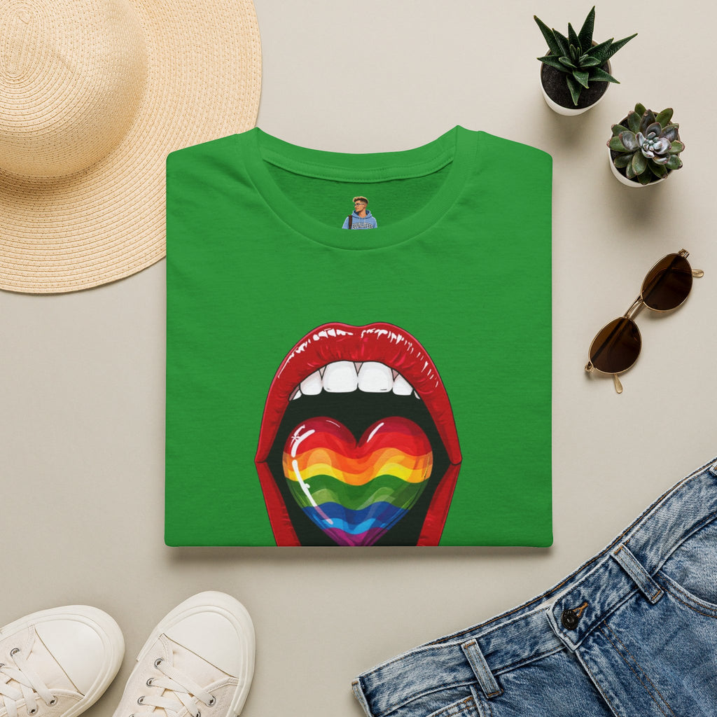 Pride Love Unisex Softstyle T-Shirt | LGBTQ+ Rainbow Heart Design