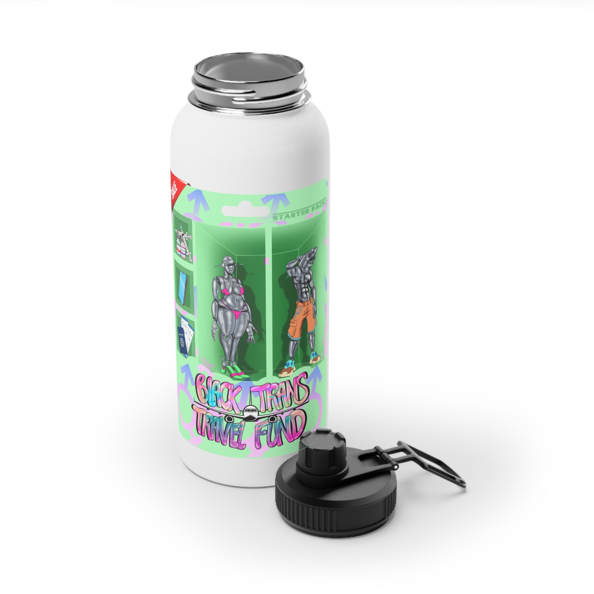 BTTF - Black Trans Travel Fund Logo Stainless Steel Sports Water Bottle