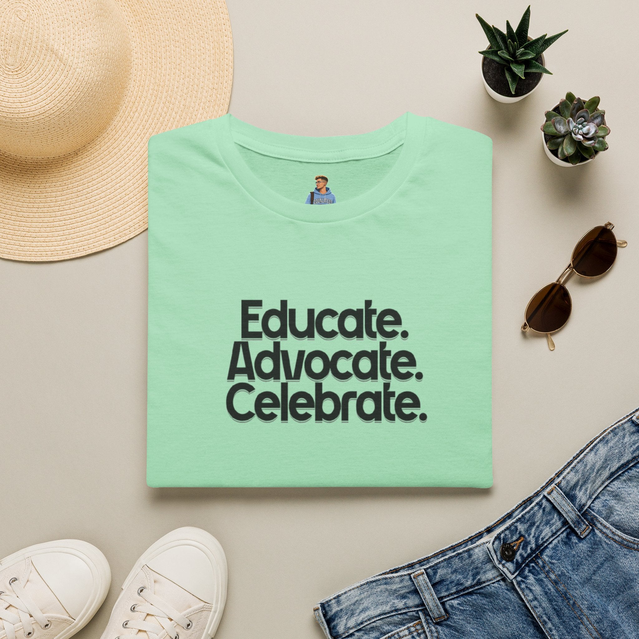 Teacher Advocate T-Shirt - Subtle Pride Educate Advocate Celebrate Design