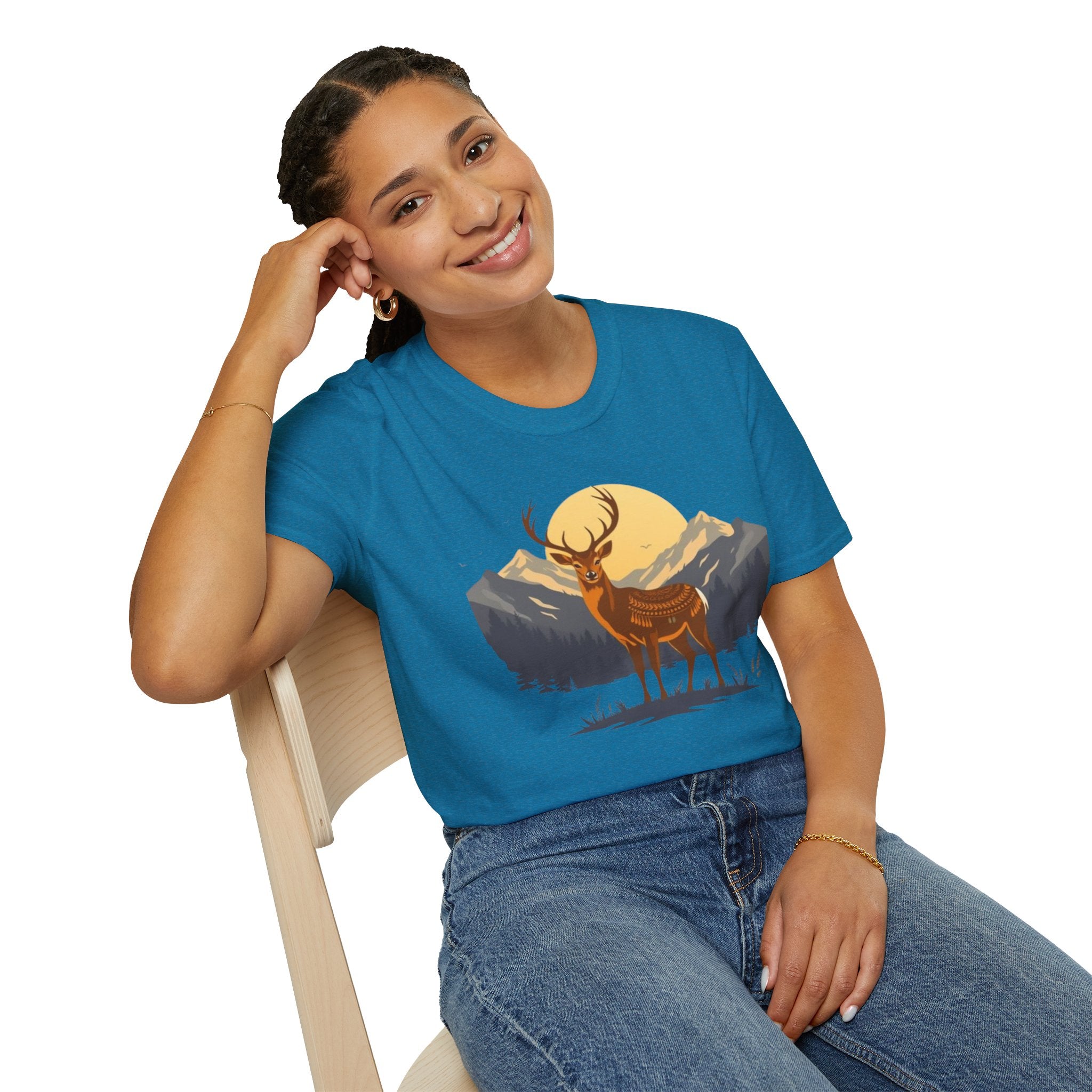 Mountain Sunset Deer Unisex Softstyle T-Shirt