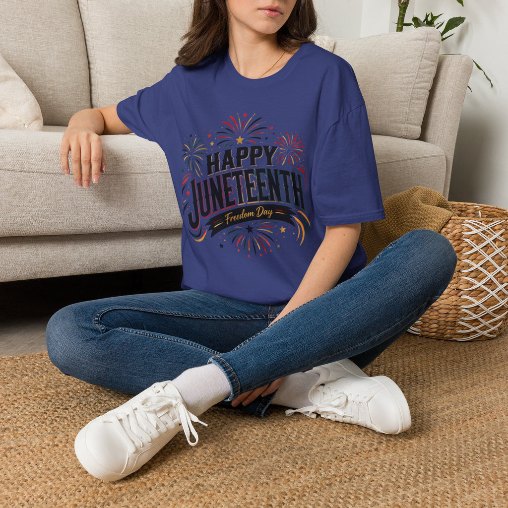 Juneteenth T-Shirt - "Happy Juneteenth" Fireworks Celebration Tee