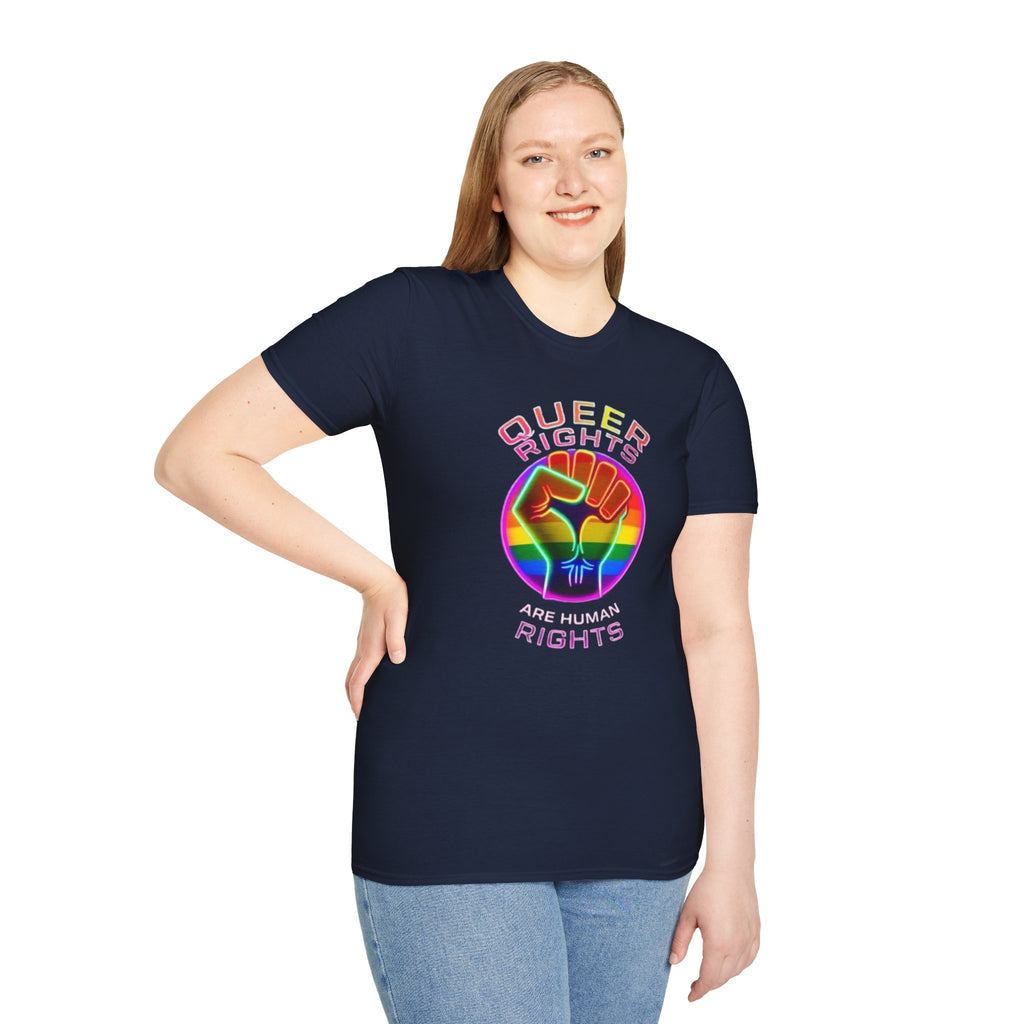 Unisex Softstyle T-Shirt - Queer Rights Are Human Rights Statement Tee