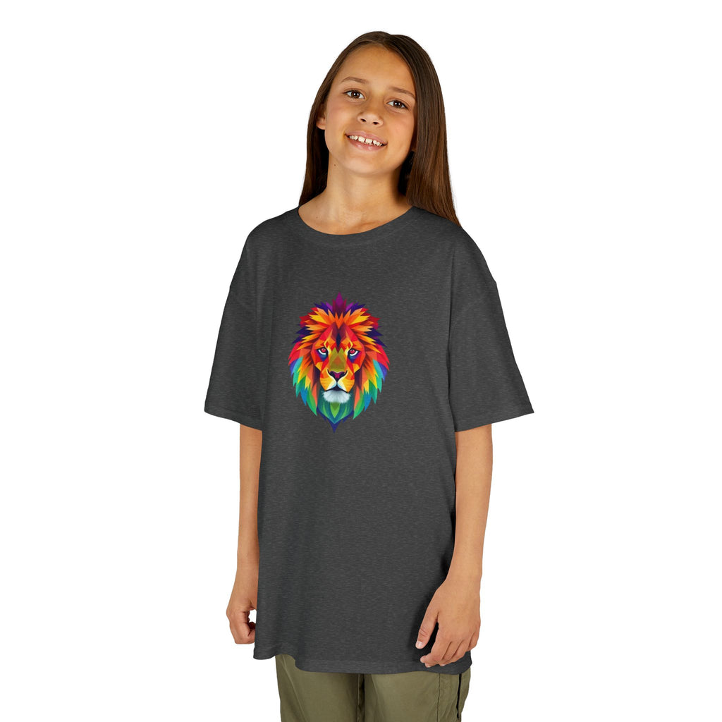 Camiseta de algodón grueso para niños con león fractal colorido