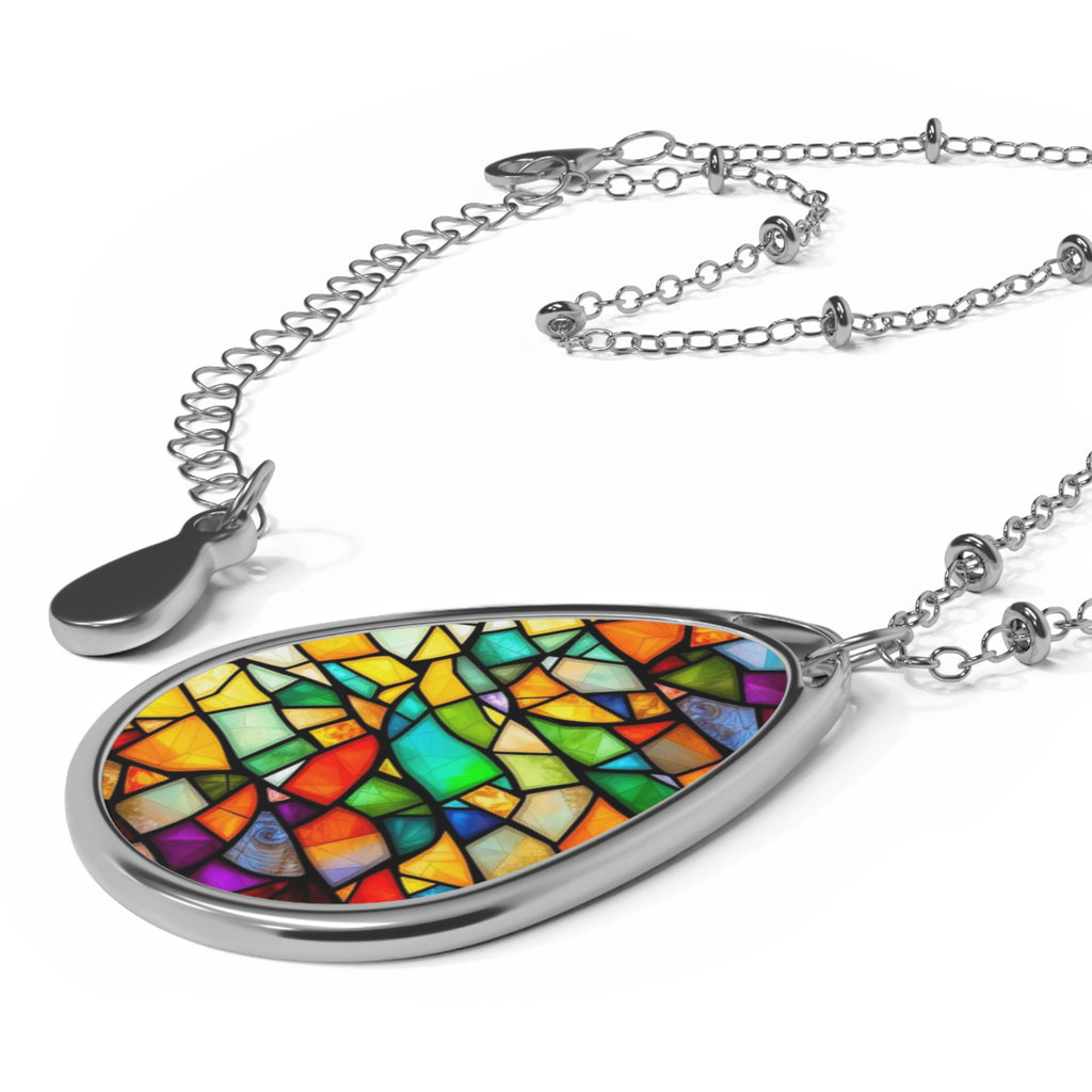 Colorful Stained Glass Teardrop Pendant Necklace
