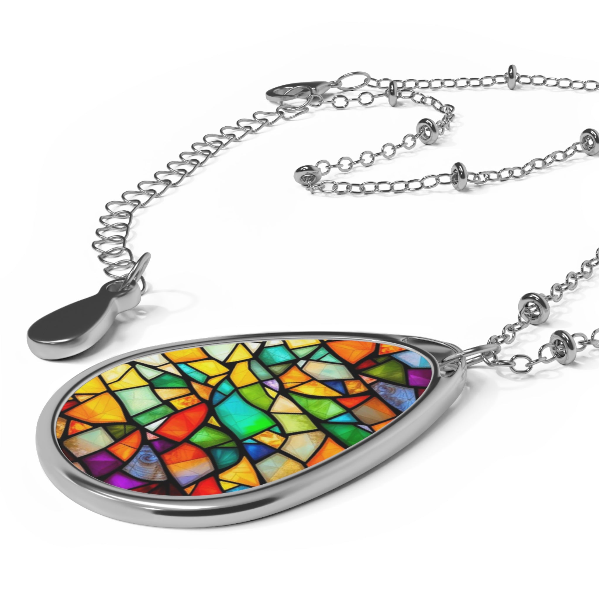 Colorful Stained Glass Teardrop Pendant Necklace