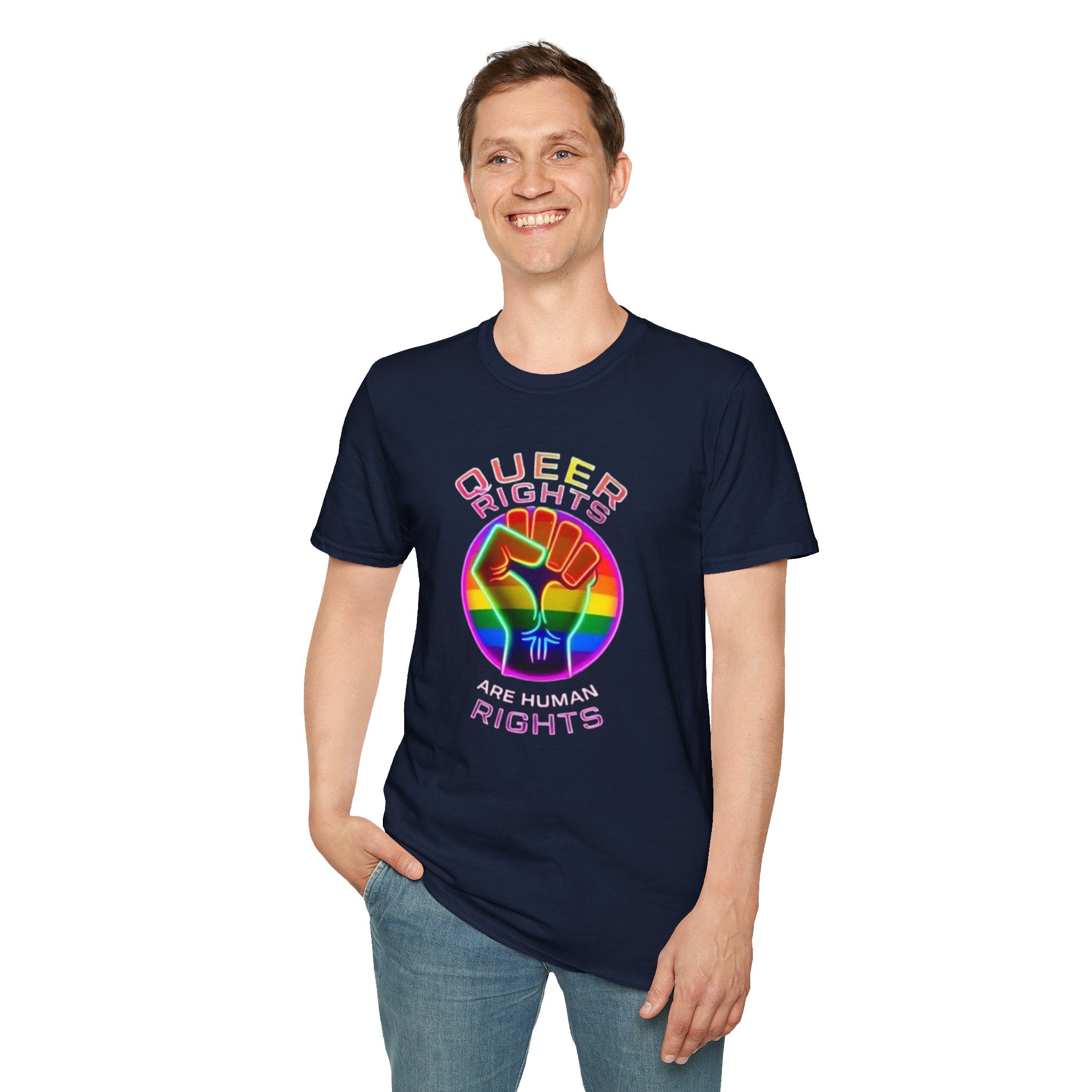 Unisex Softstyle T-Shirt - Queer Rights Are Human Rights Statement Tee