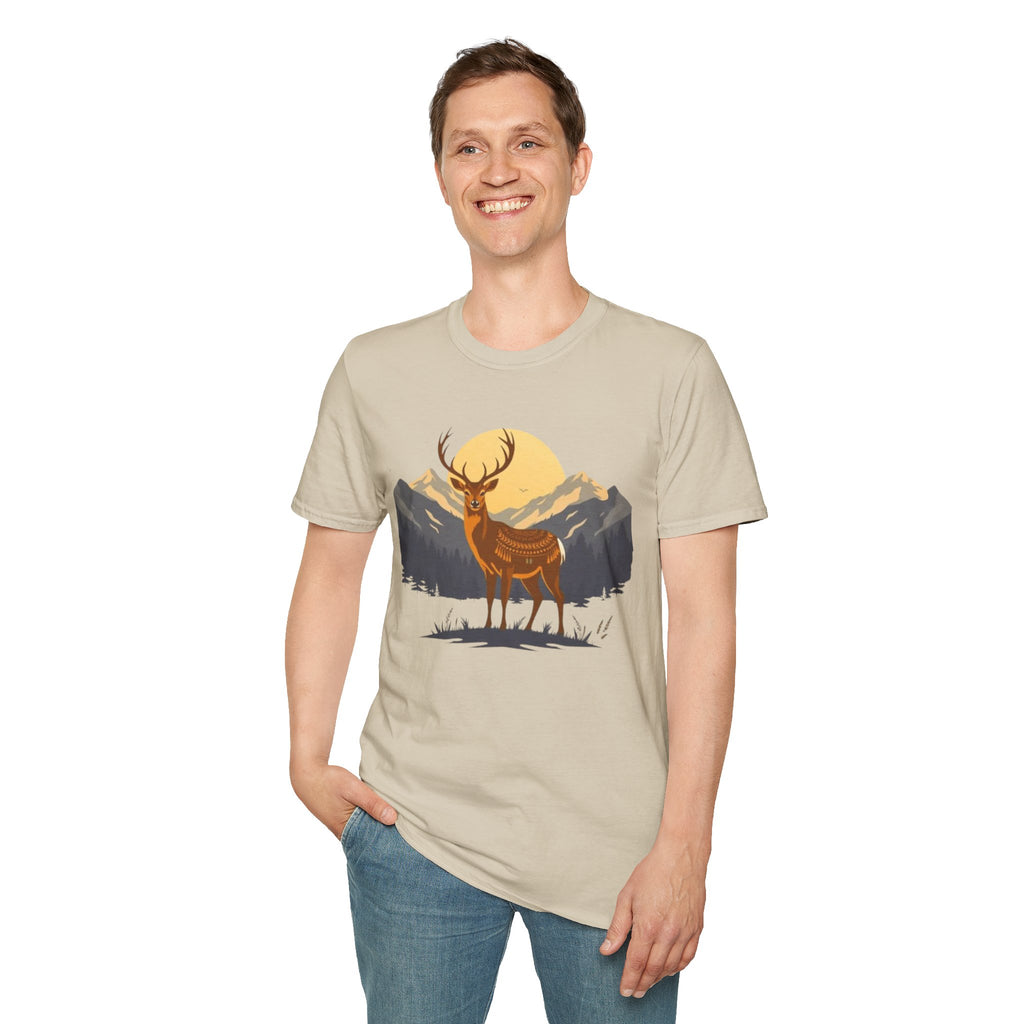 Mountain Sunset Deer Unisex Softstyle T-Shirt