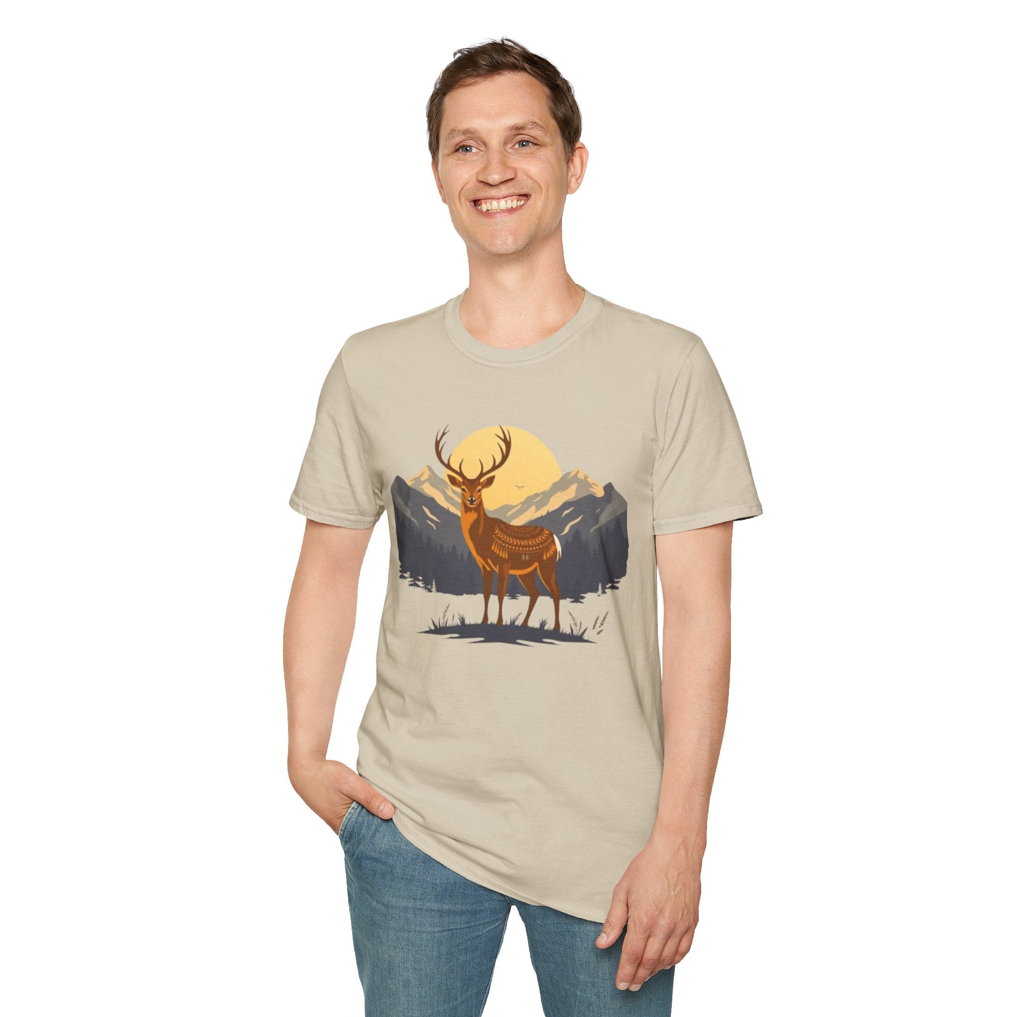 Mountain Sunset Deer Unisex Softstyle T-Shirt