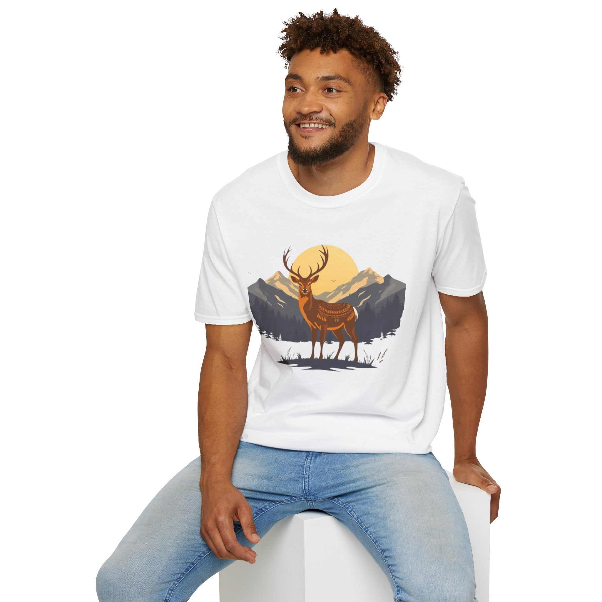 Mountain Sunset Deer Unisex Softstyle T-Shirt