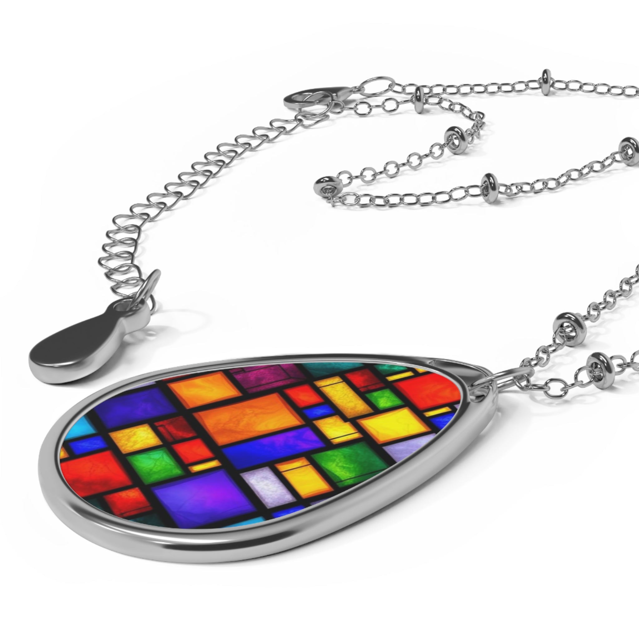 Fractal Colors Teardrop Pendant Necklace