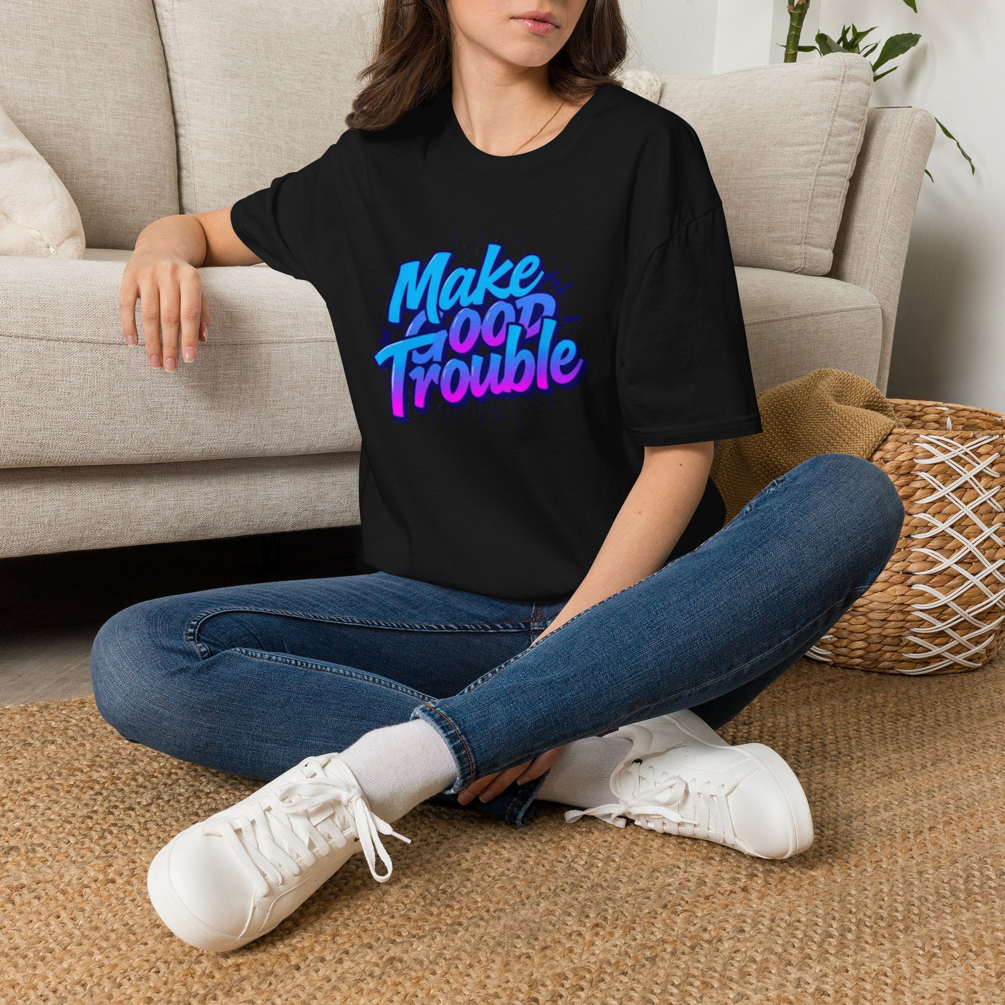 Make Good Trouble Blue Graphic Unisex T-Shirt - Fun & Bold Design for Everyday Wear