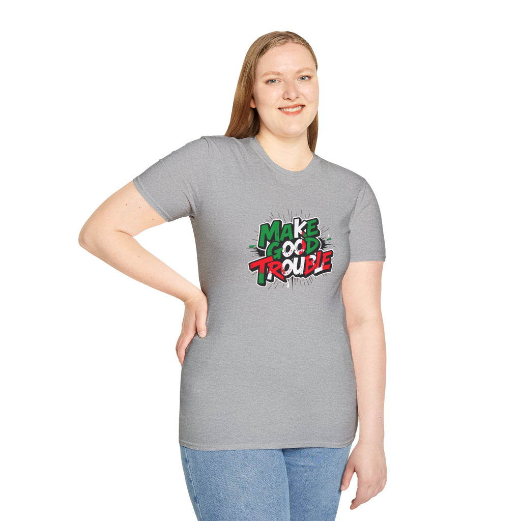 Camiseta unisex de estilo suave Make Good Trouble | Divertida camiseta gráfica para activistas y creadores de tendencias