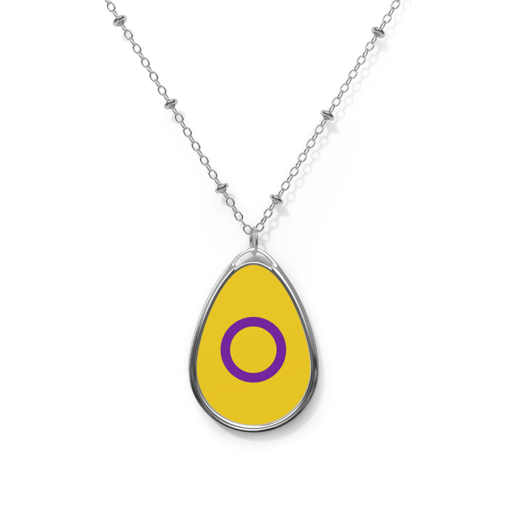 Intersex Pride Oval Necklace - Stylish Silver Pendant for Inclusivity and Celebration - EqualiTees.Me