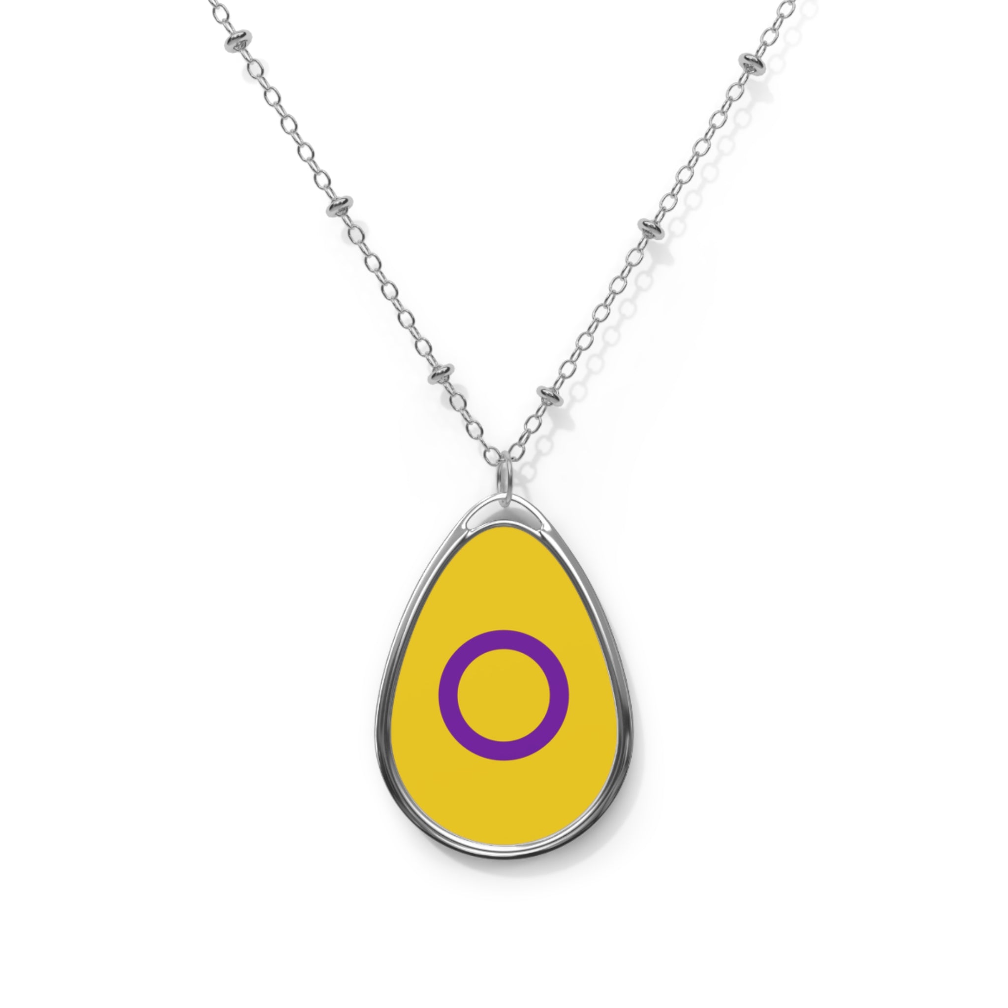 Intersex Pride Oval Necklace - Stylish Silver Pendant for Inclusivity and Celebration - EqualiTees.Me