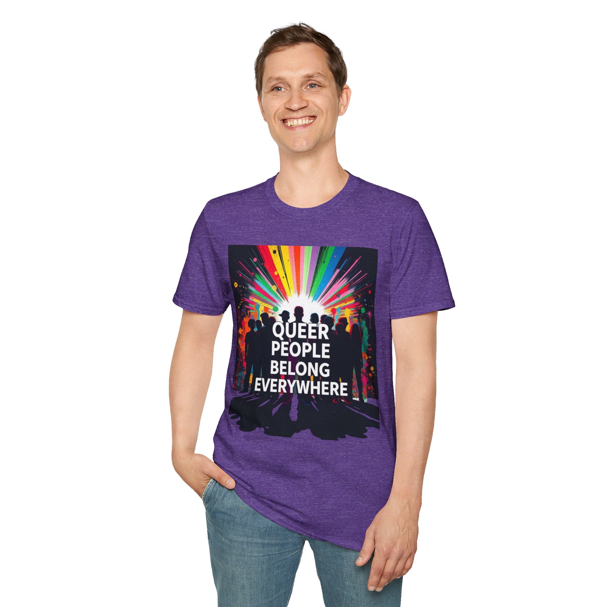Unisex Softstyle T-Shirt - 'Queer People Belong Everywhere' Pride Graphic Tee