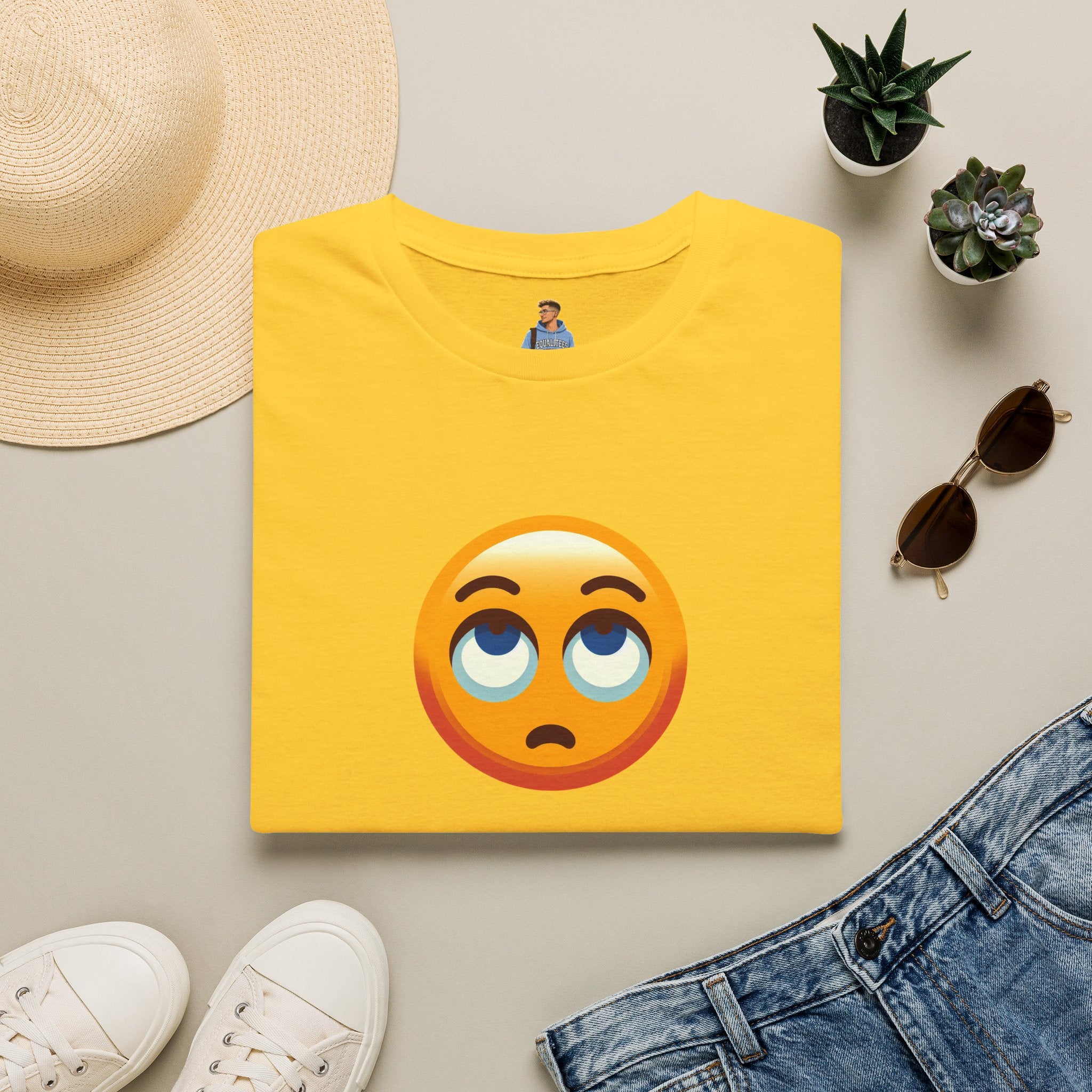 Camiseta unisex de estilo suave con emoji de ojos en blanco | Camiseta gráfica informal para el día a día