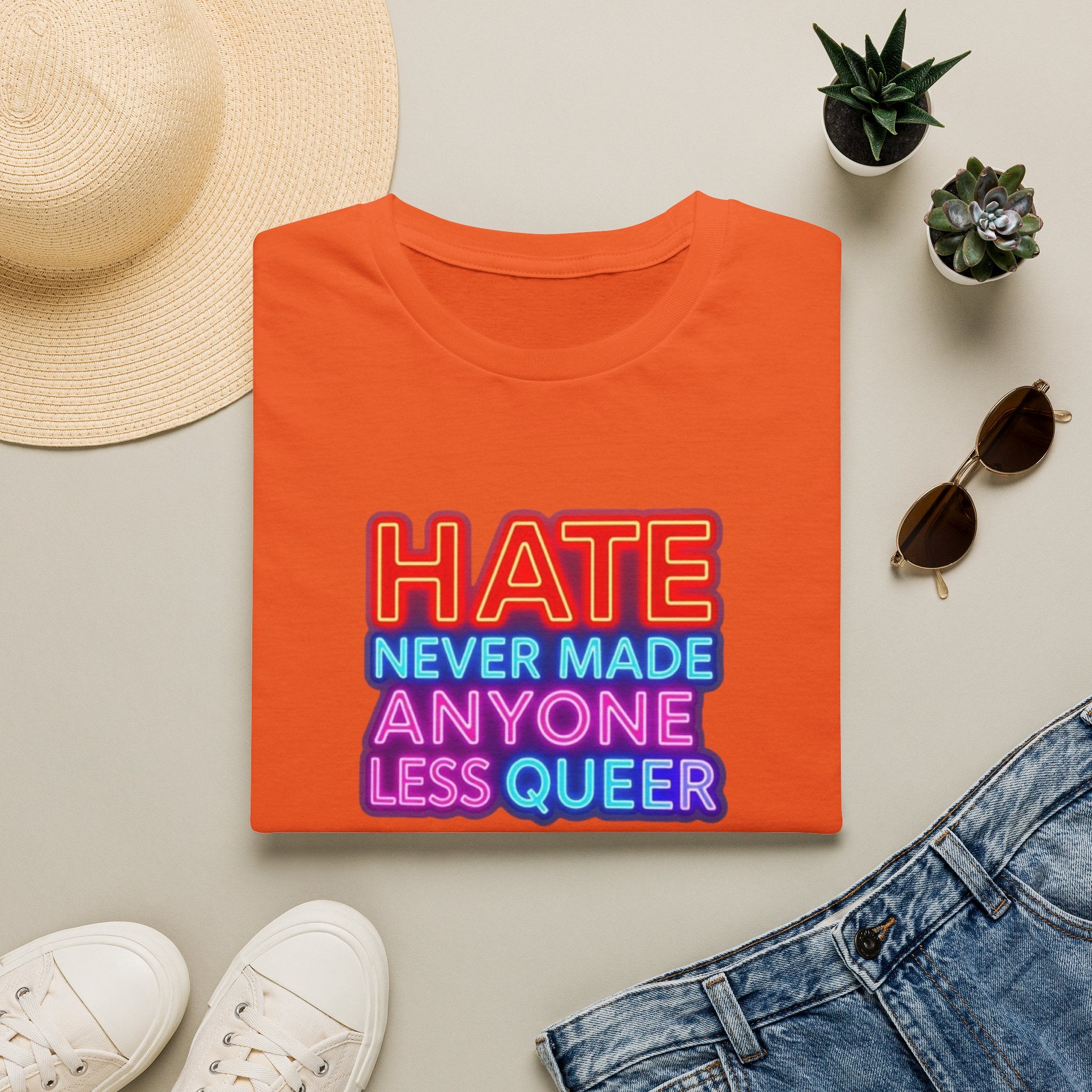LGBTQ+ Pride Unisex T-Shirt - "Hate Never Made Anyone Less Queer" & "We All Belong" Design