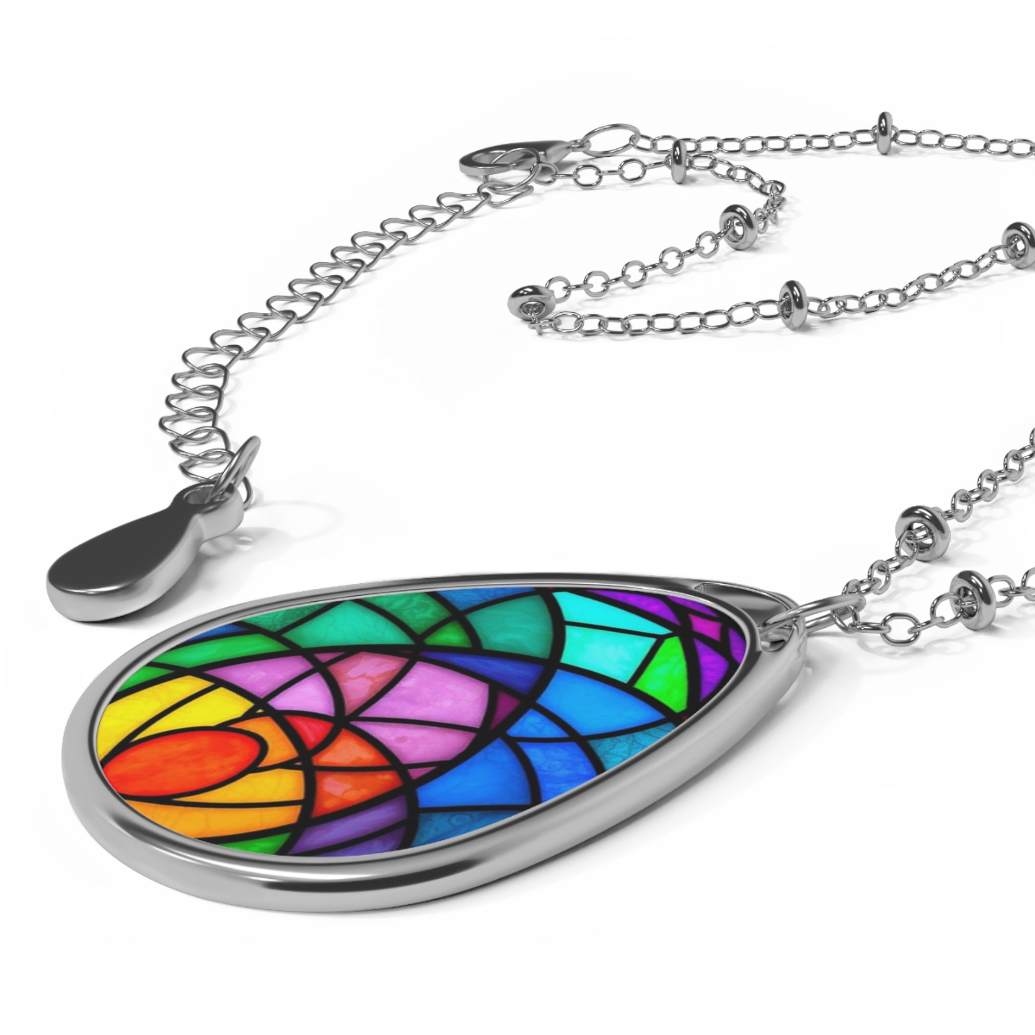 Colorful Rainbow Teardrop Pendant Necklace