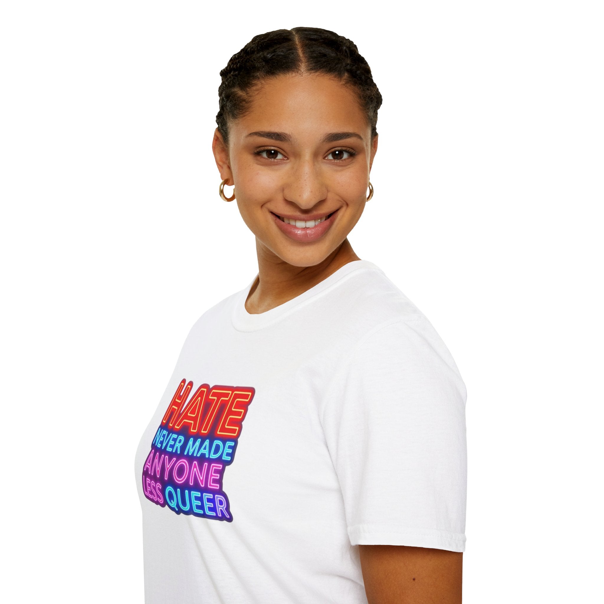 LGBTQ+ Pride Unisex T-Shirt - "Hate Never Made Anyone Less Queer" & "We All Belong" Design