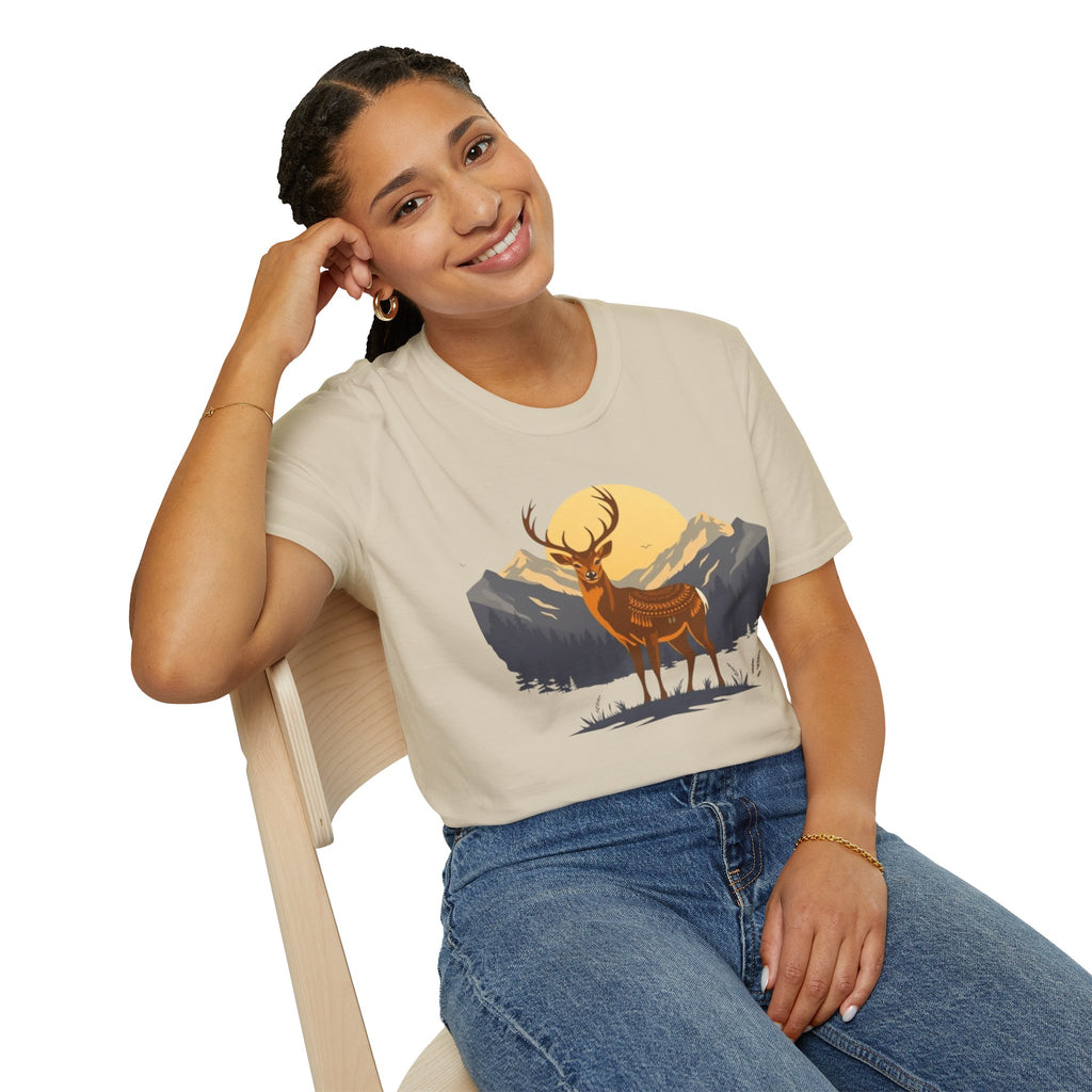 Mountain Sunset Deer Unisex Softstyle T-Shirt