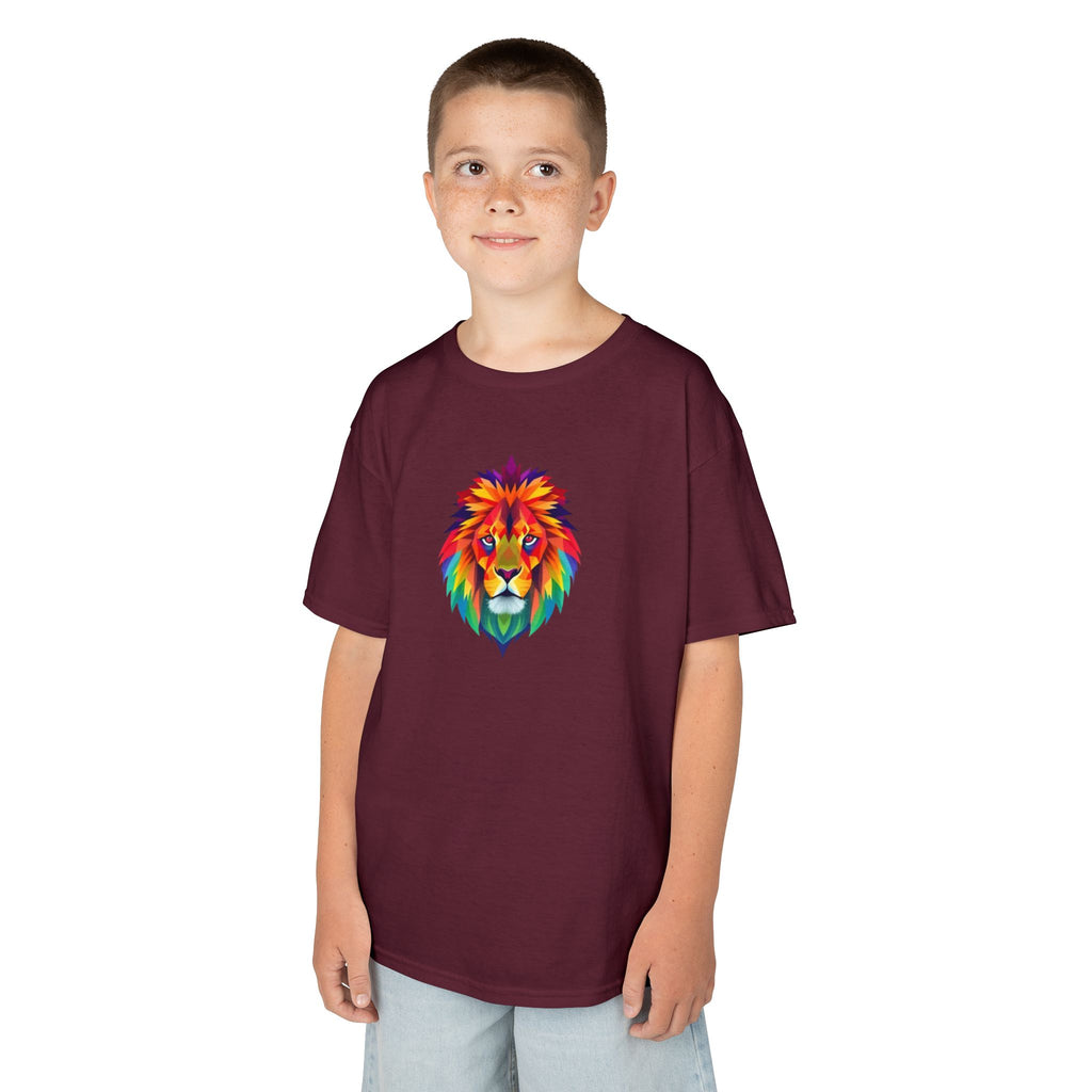 Camiseta de algodón grueso para niños con león fractal colorido