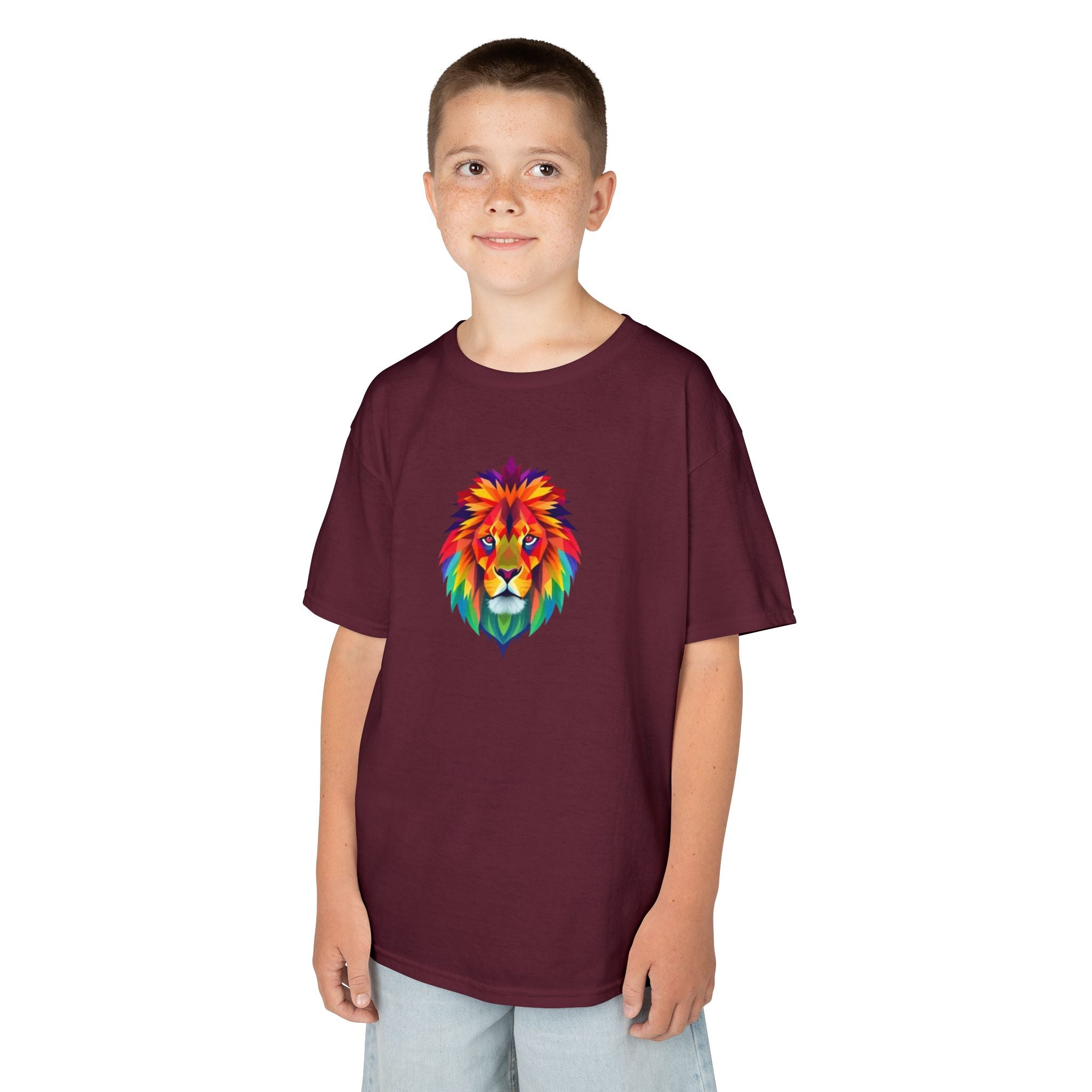 Camiseta de algodón grueso para niños con león fractal colorido