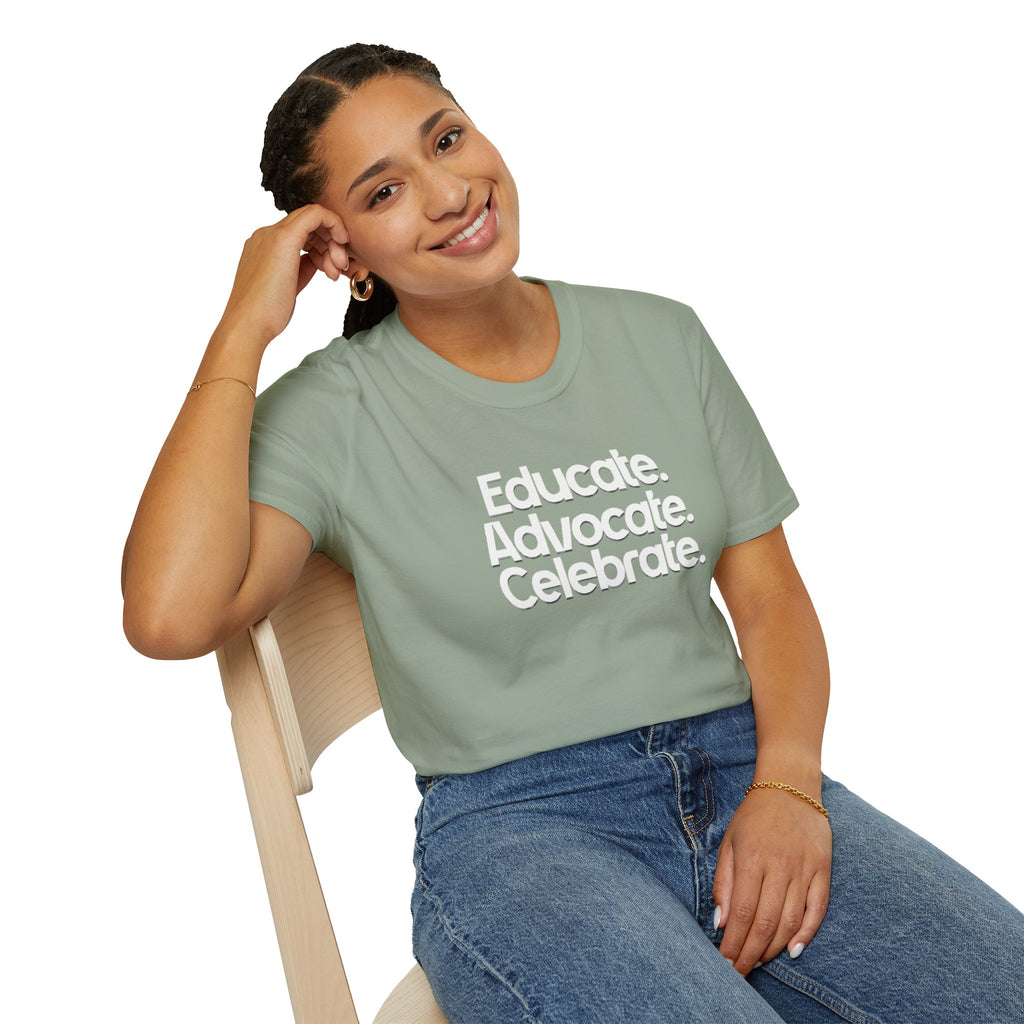 Educate. Advocate. Celebrate. Minimalist Pride T-Shirt