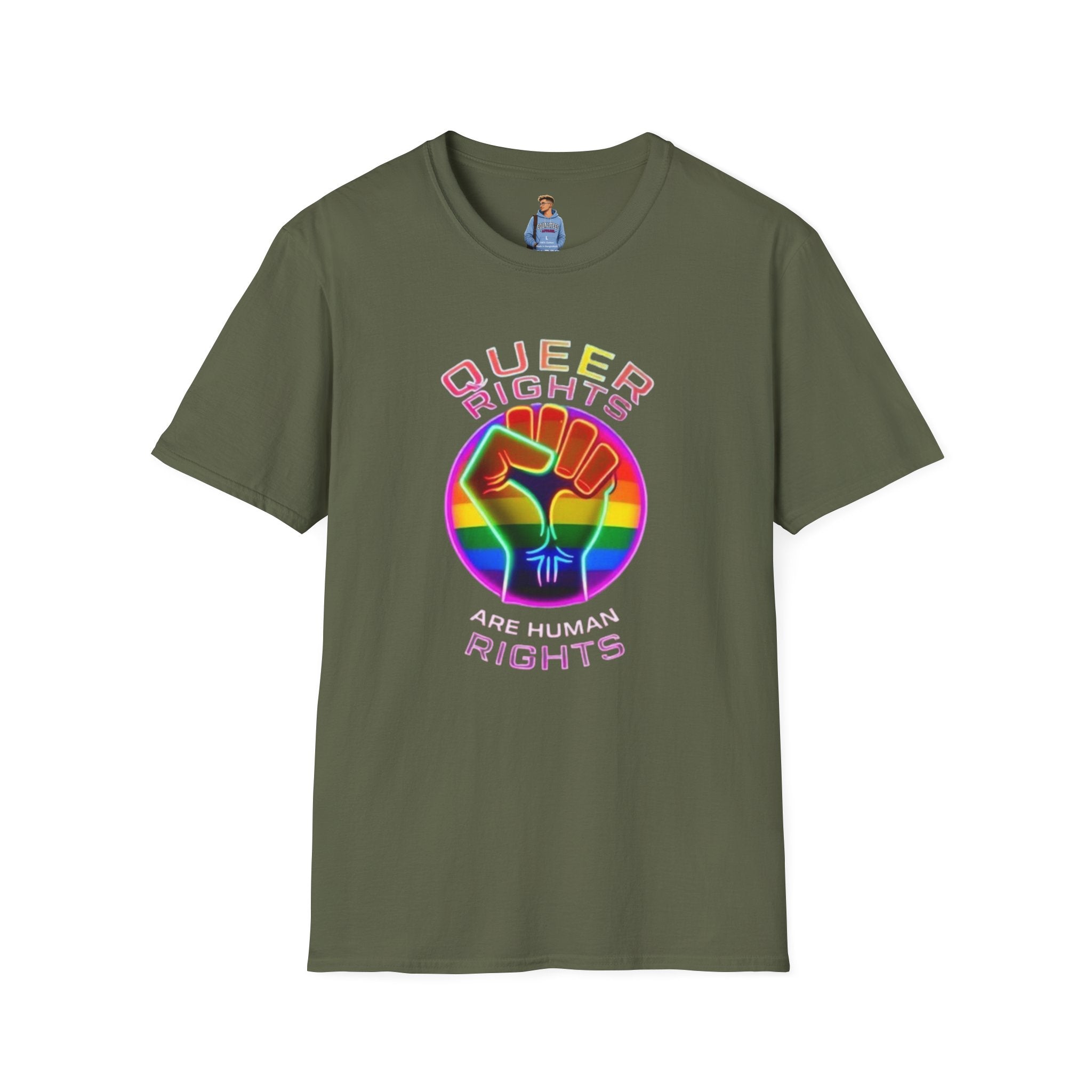 Camiseta unisex de estilo suave: "Los derechos queer son derechos humanos".