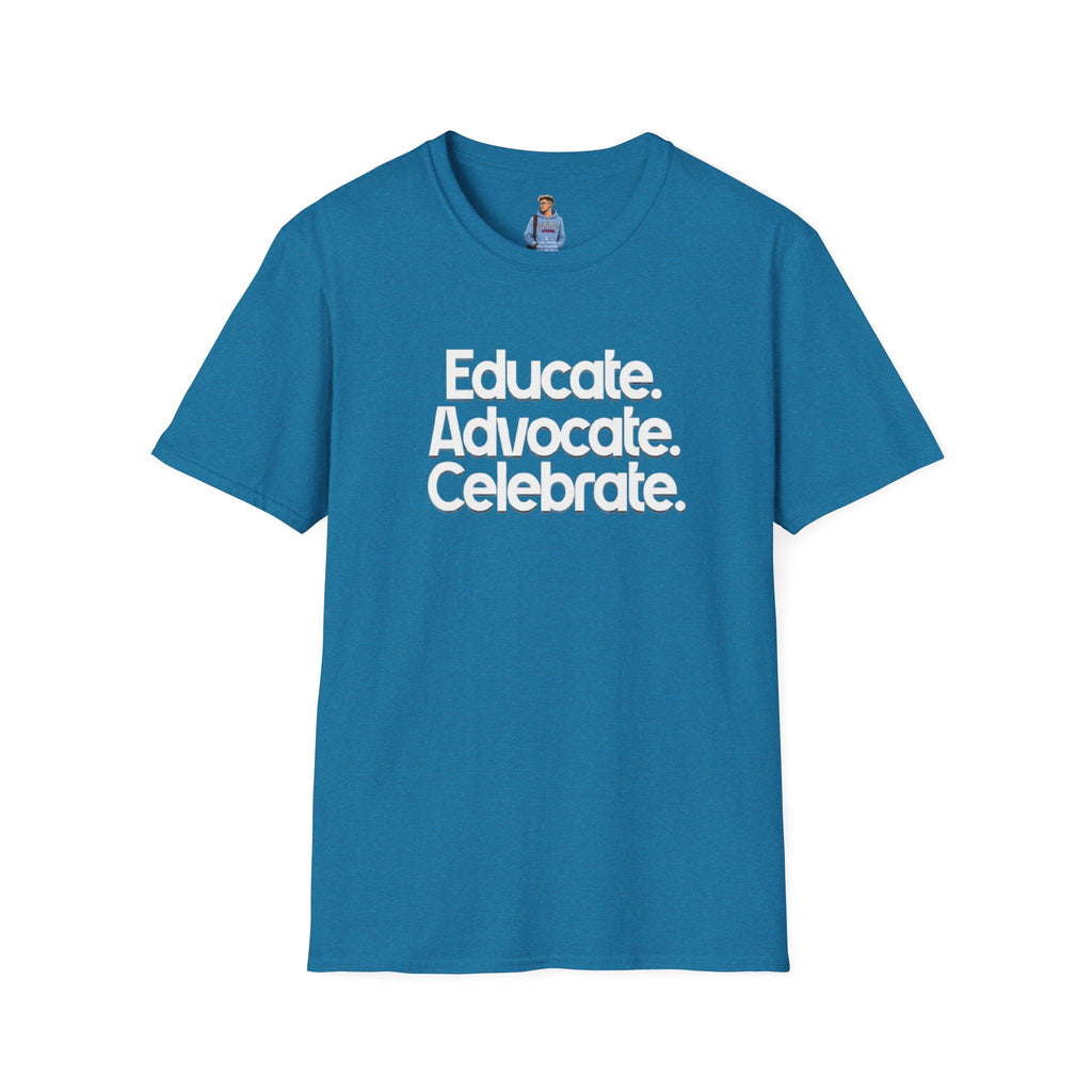 Educate. Advocate. Celebrate. Minimalist Pride T-Shirt