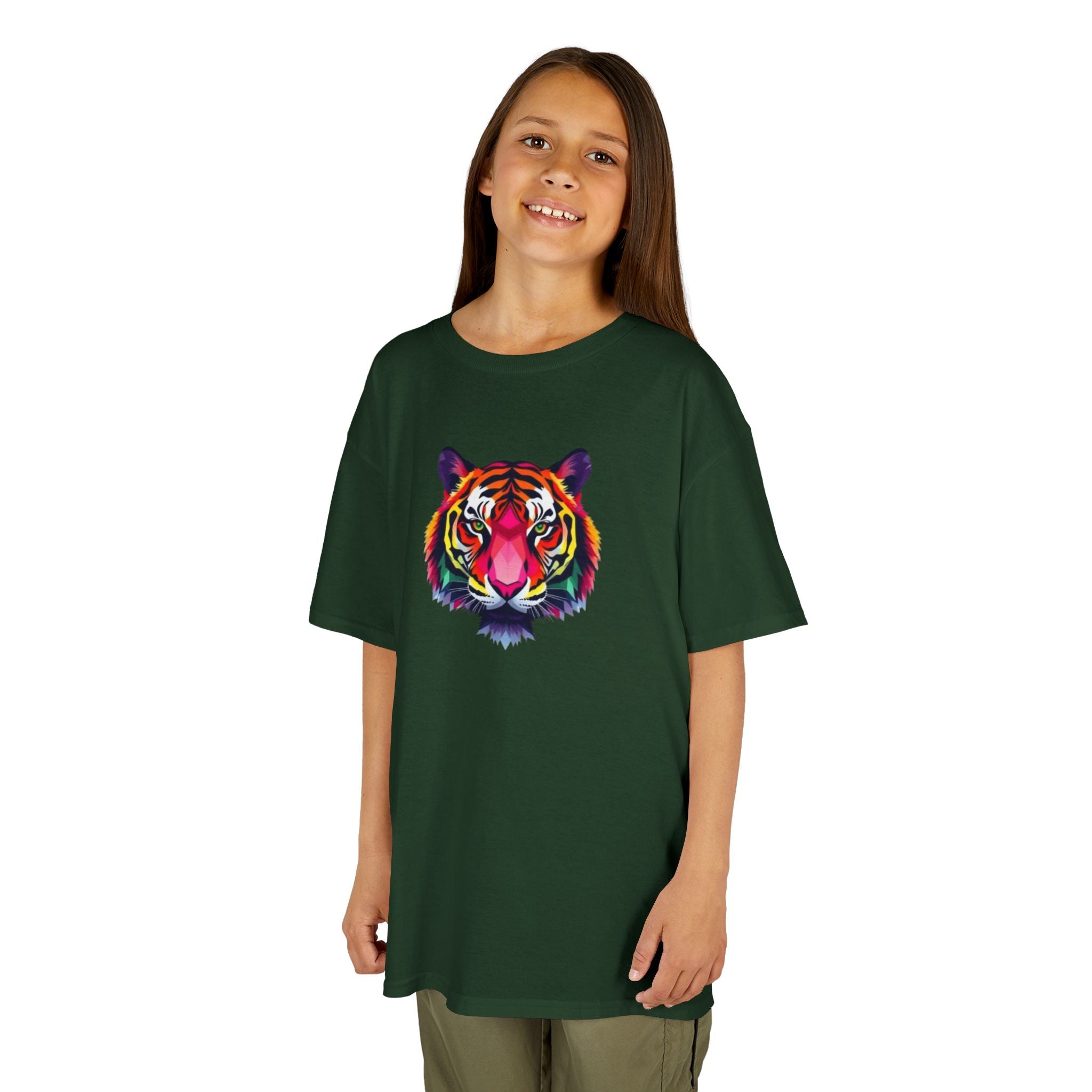 Camiseta de algodón grueso para niños con tigre fractal colorido