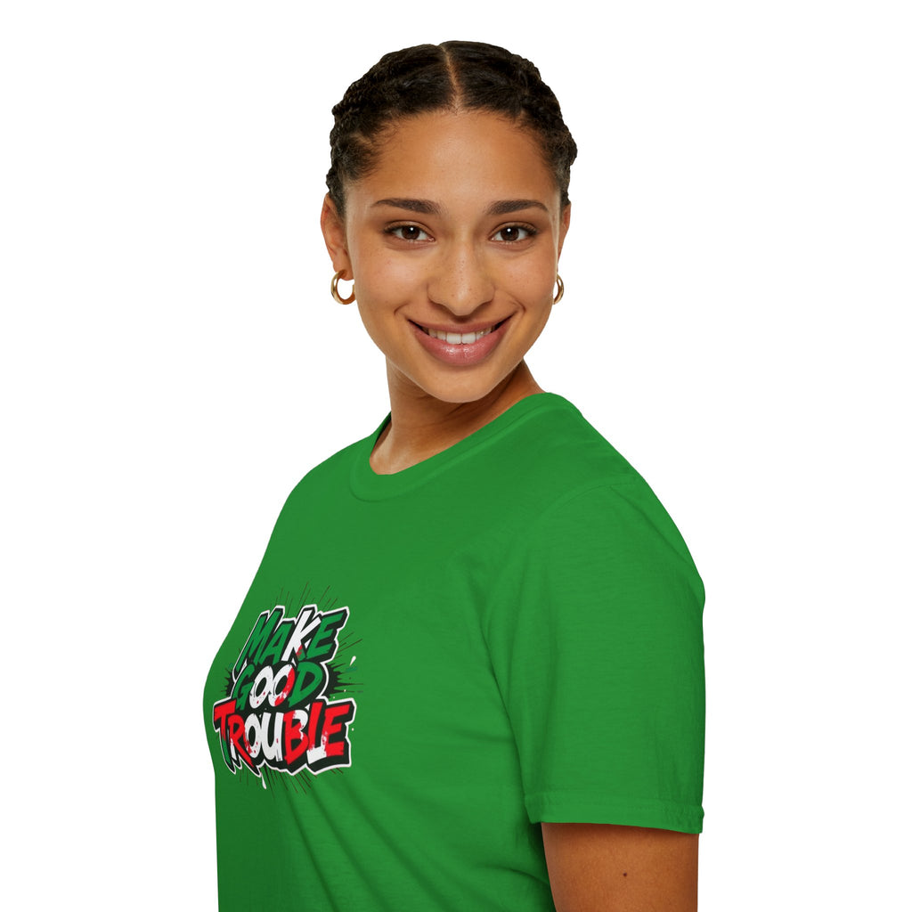 Camiseta unisex de estilo suave Make Good Trouble | Divertida camiseta gráfica para activistas y creadores de tendencias