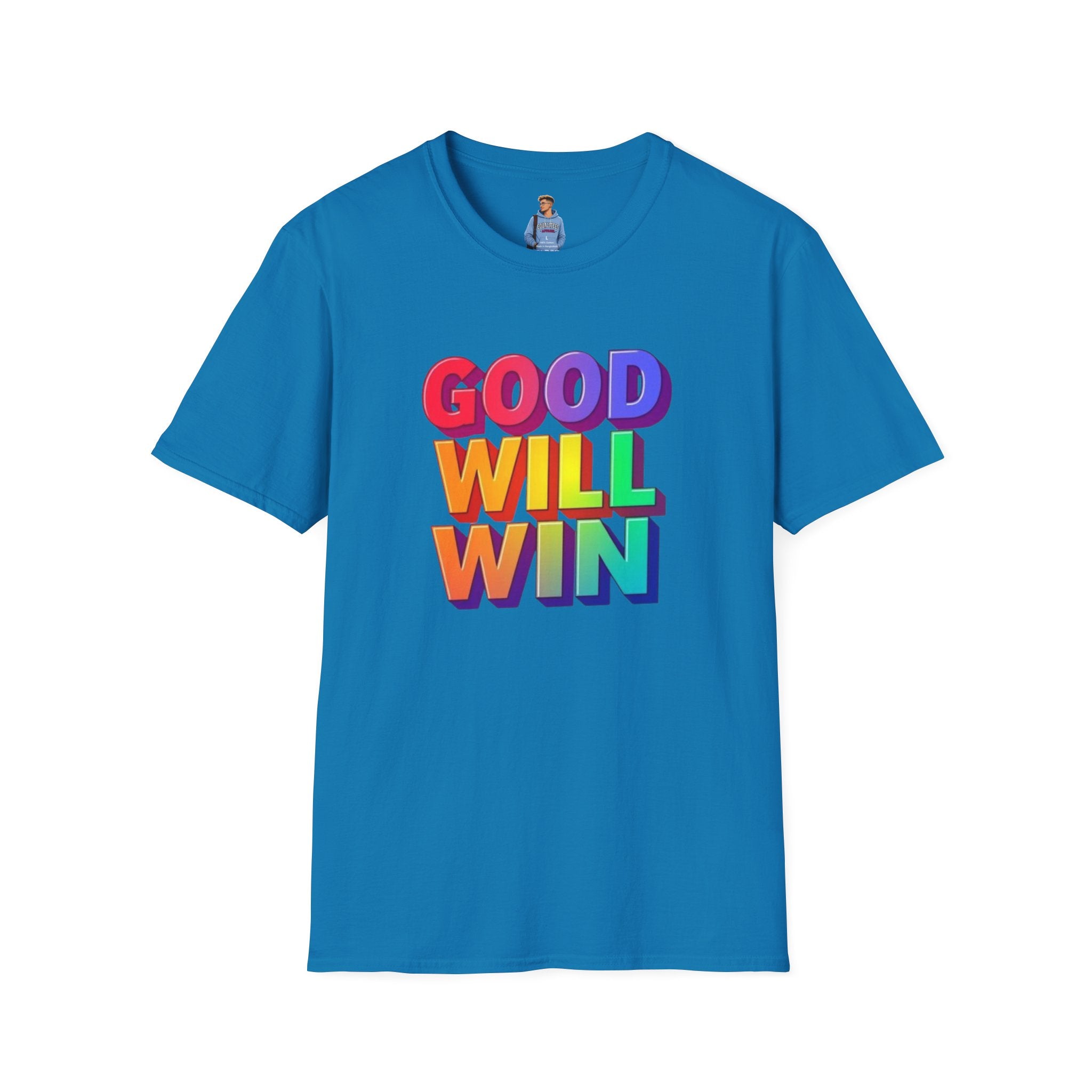 Camiseta unisex de estilo suave con mensaje positivo "Arcoíris, buena voluntad, triunfo"