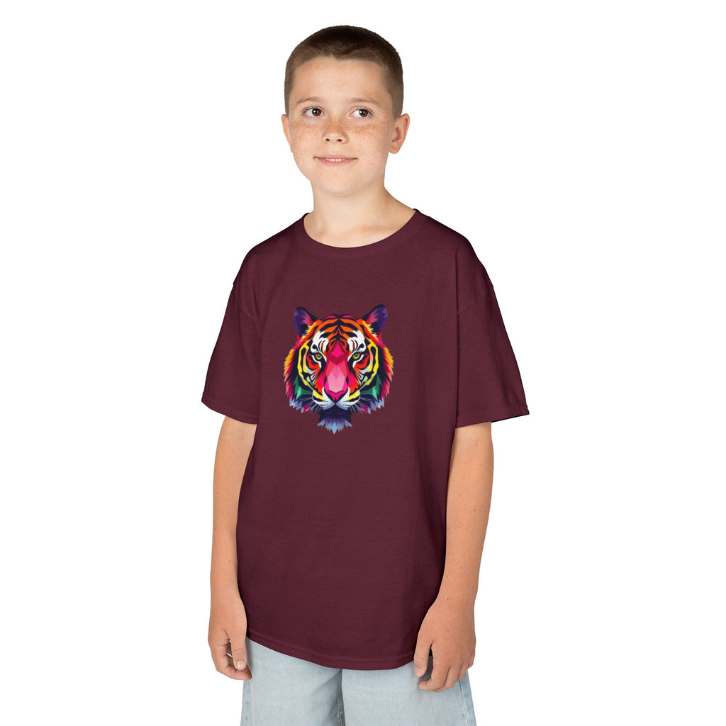 Camiseta de algodón grueso para niños con tigre fractal colorido