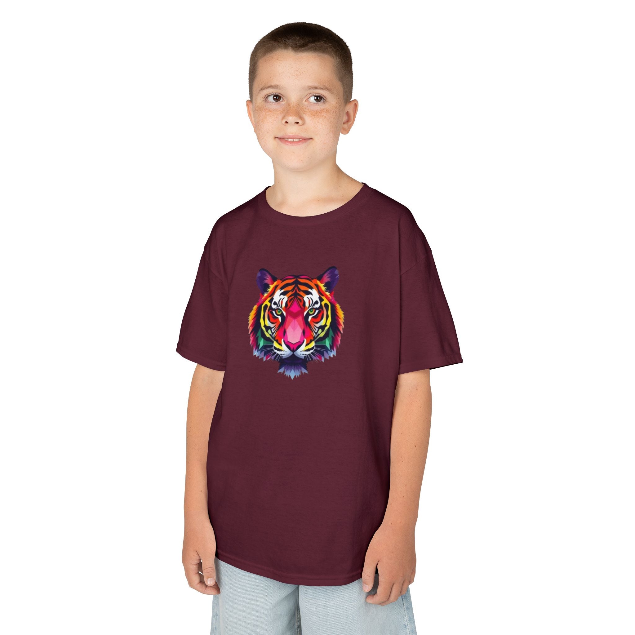 Camiseta de algodón grueso para niños con tigre fractal colorido