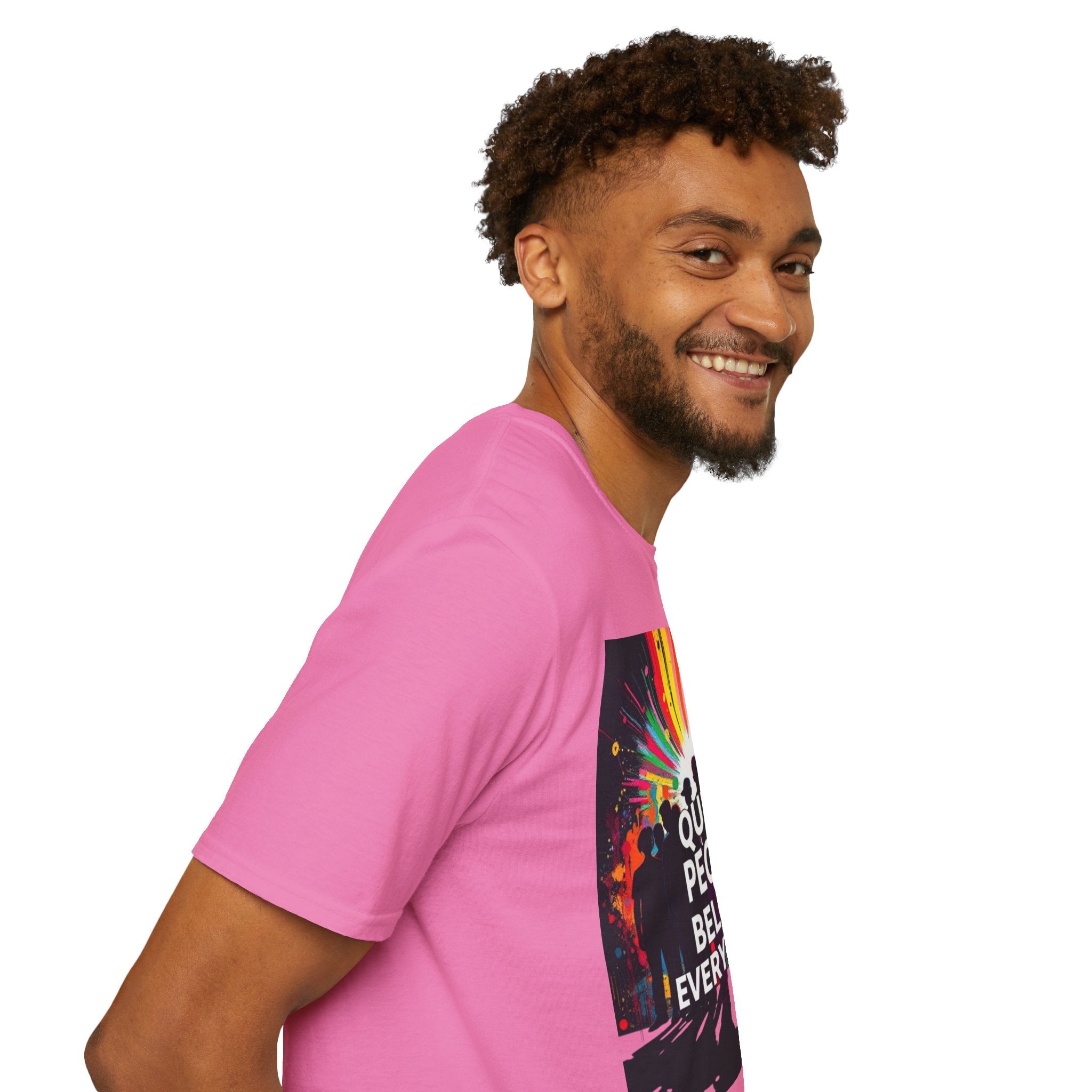 Unisex Softstyle T-Shirt - 'Queer People Belong Everywhere' Pride Graphic Tee