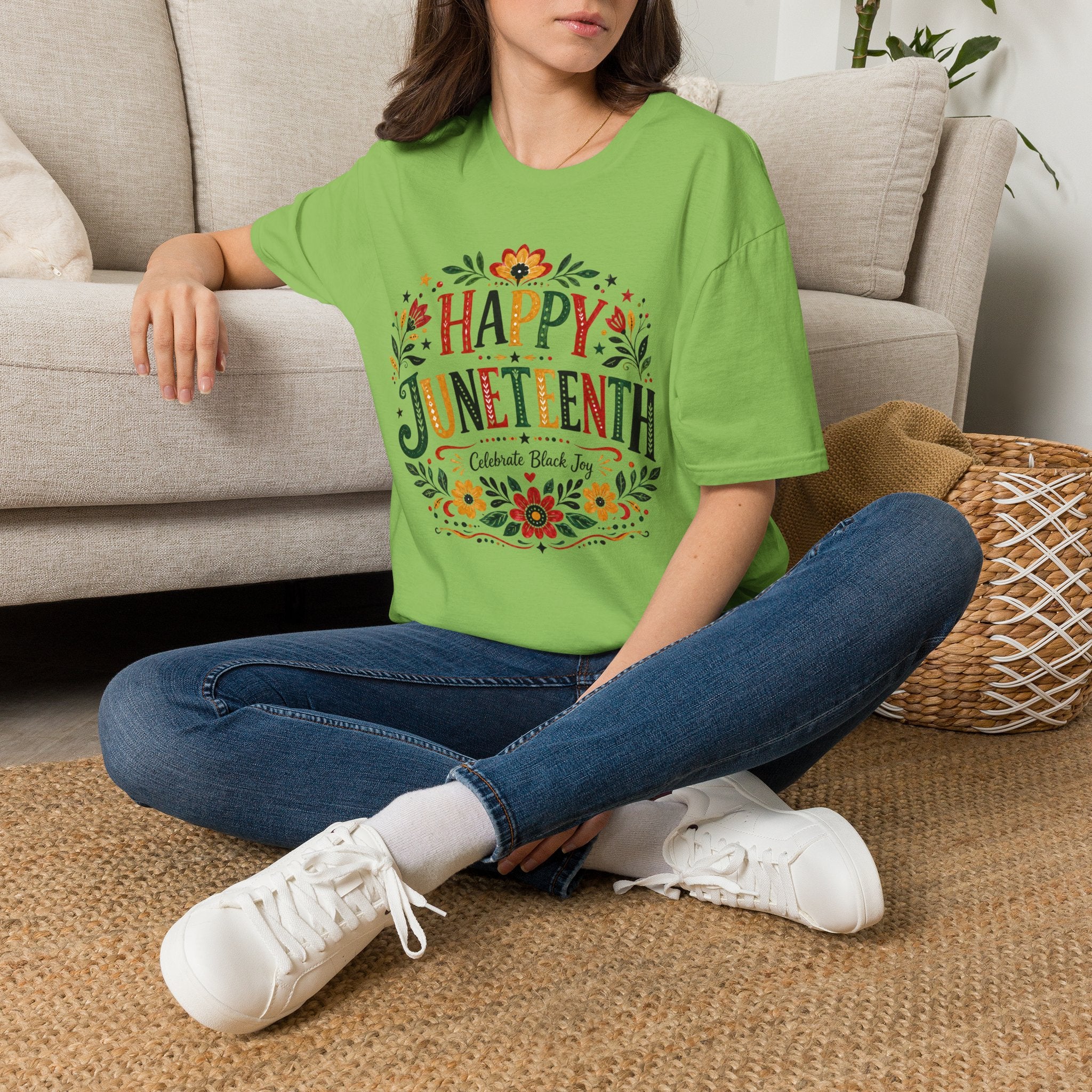 Juneteenth T-Shirt — "Happy Juneteenth" Floral Celebration Tee