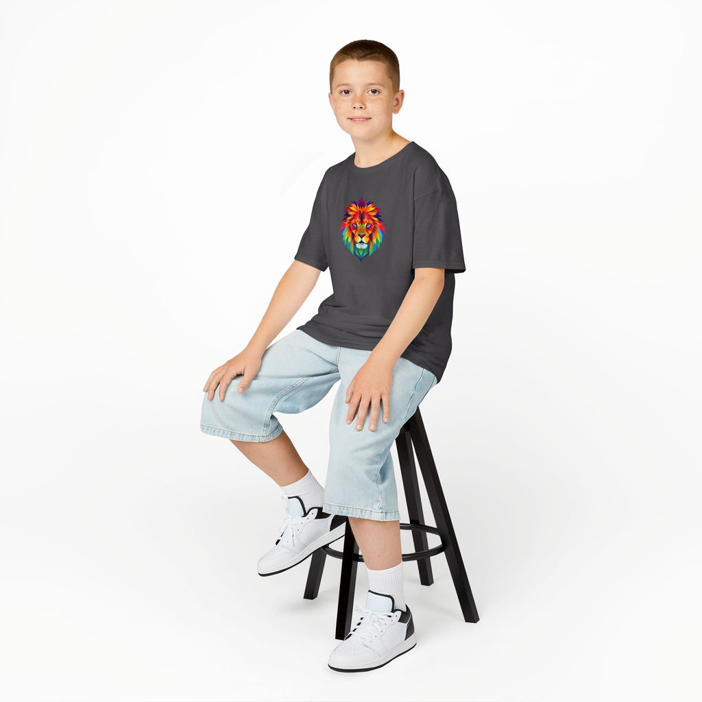 Camiseta de algodón grueso para niños con león fractal colorido