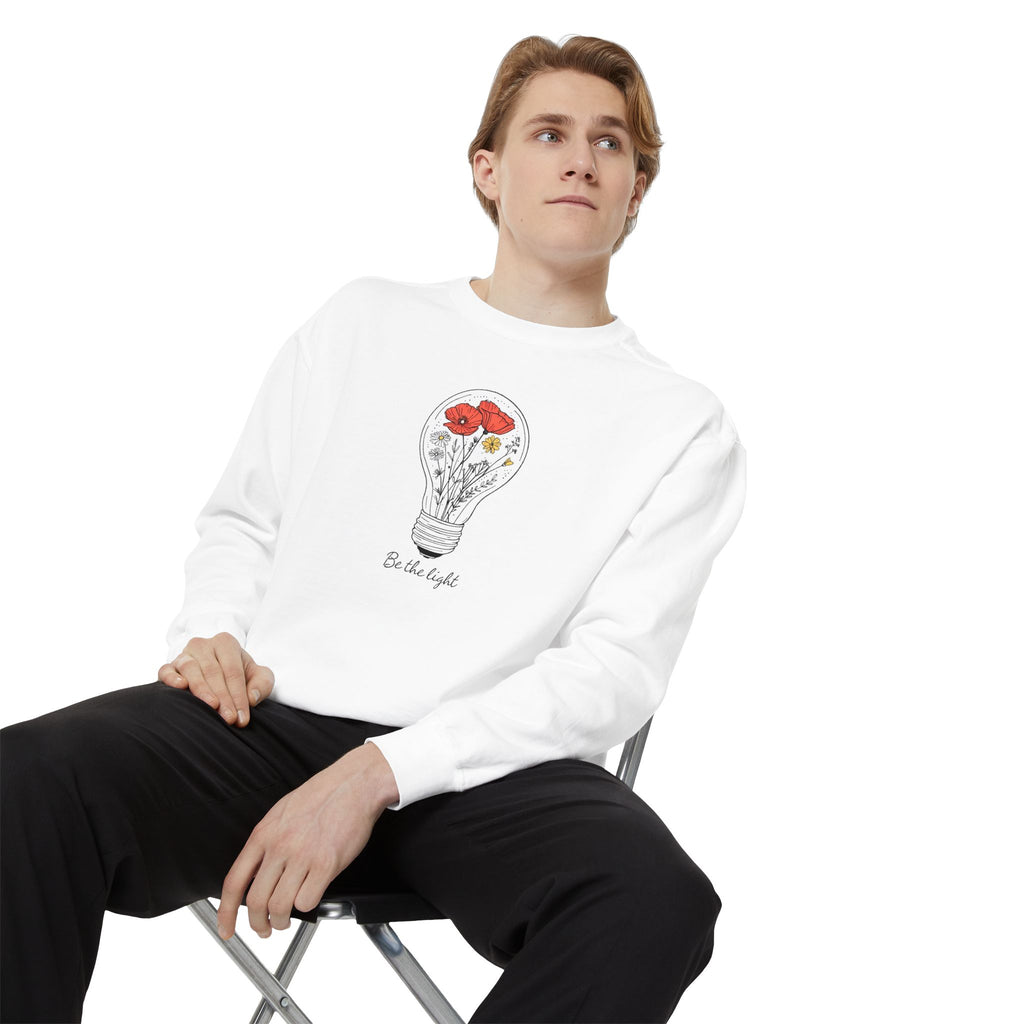 Be The Light Floral Sweatshirt - Unisex Garment-Dyed Cozy Apparel