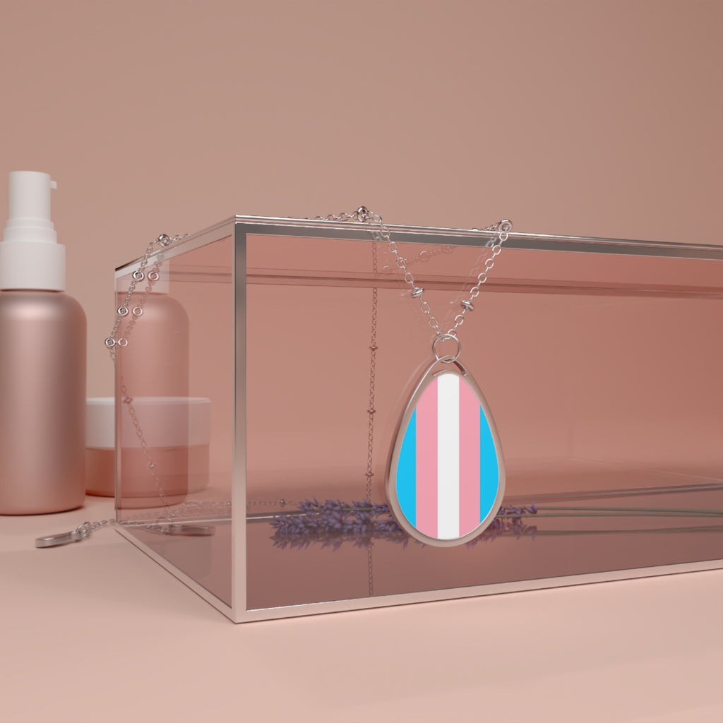 Trans Pride Oval Necklace - Stylish Silver Pendant for Inclusivity and Celebration - EqualiTees.Me