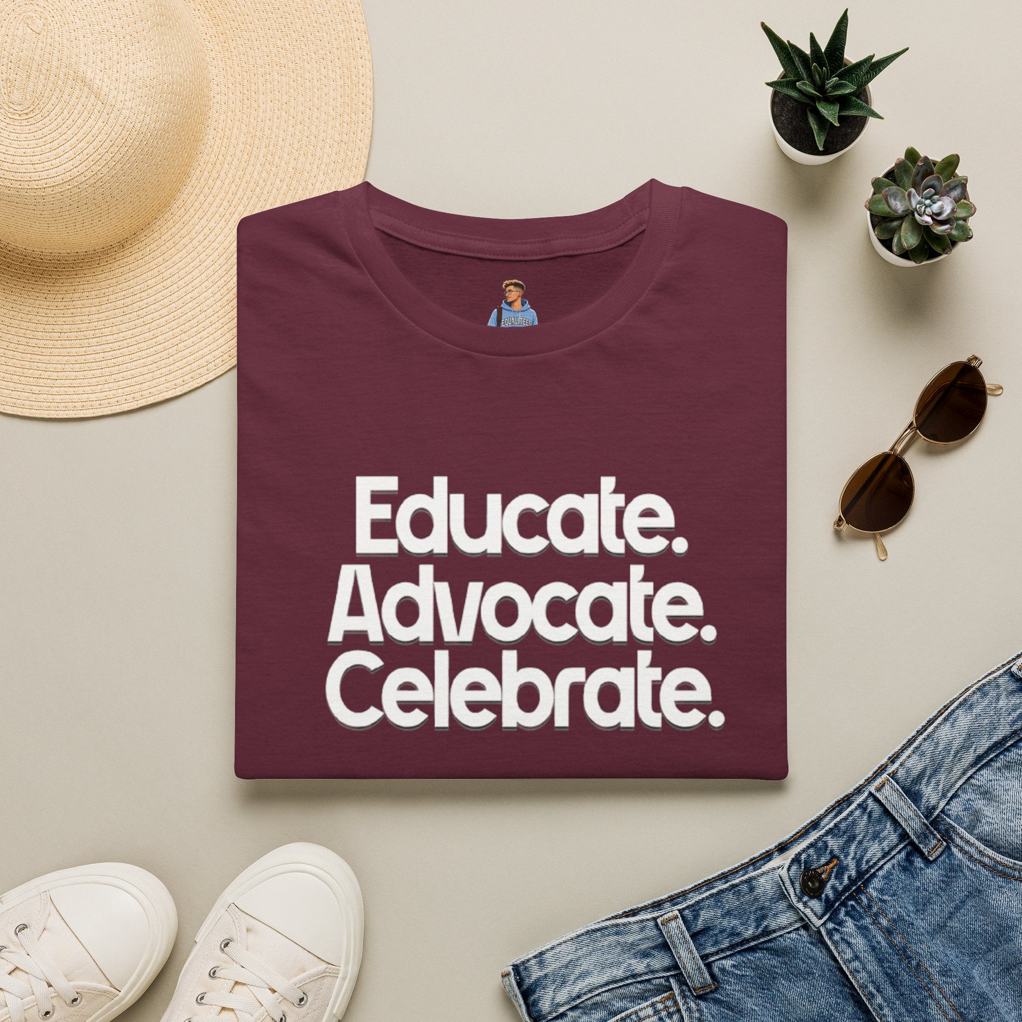 Educate. Advocate. Celebrate. Minimalist Pride T-Shirt
