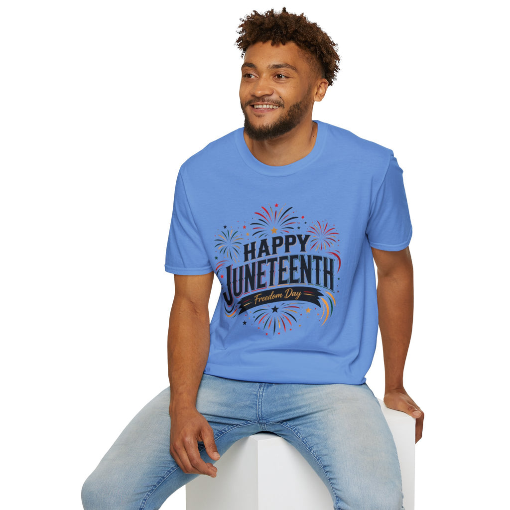 Juneteenth T-Shirt - "Happy Juneteenth" Fireworks Celebration Tee