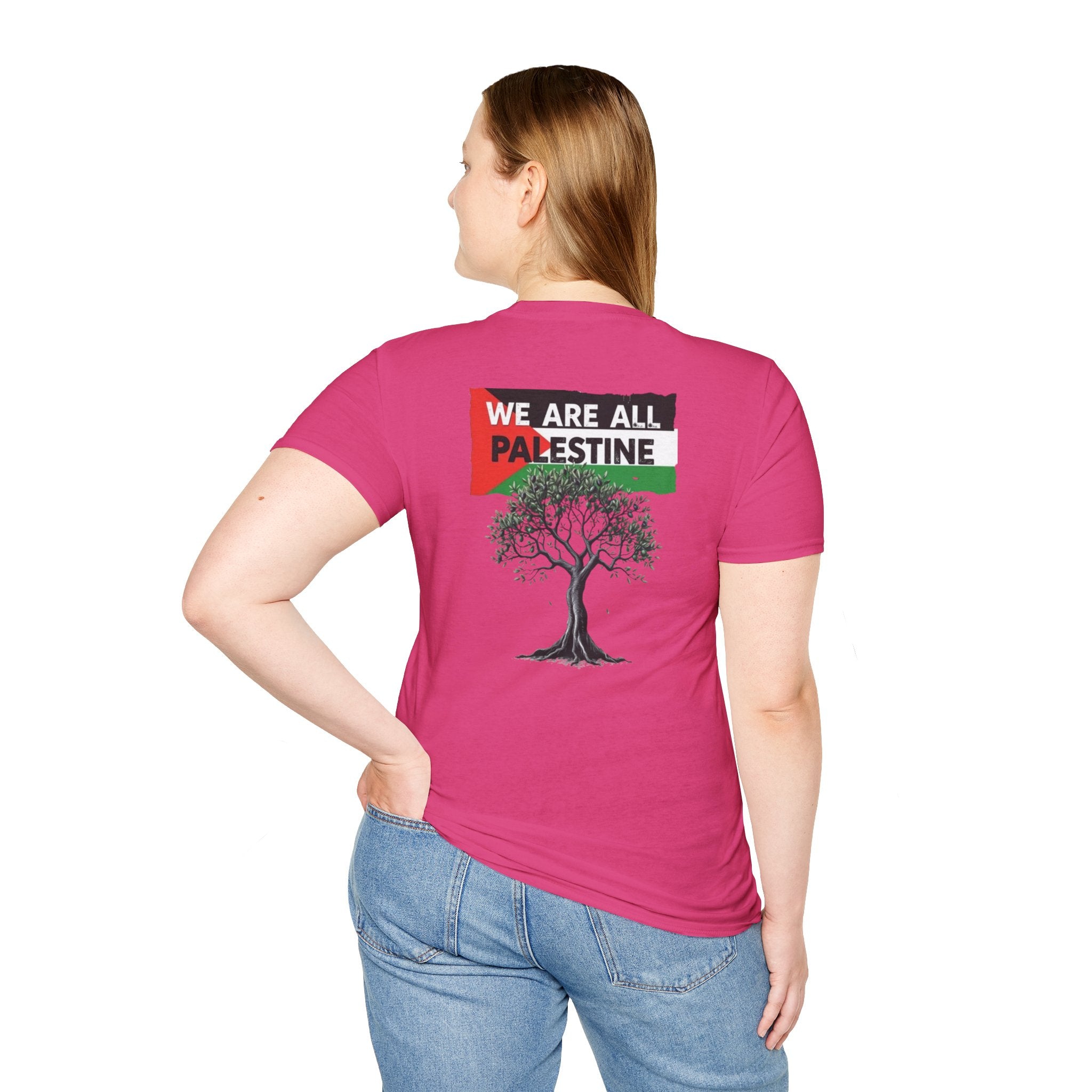 Camiseta unisex de estilo suave: "Apoya a Gaza y todos somos Palestina".