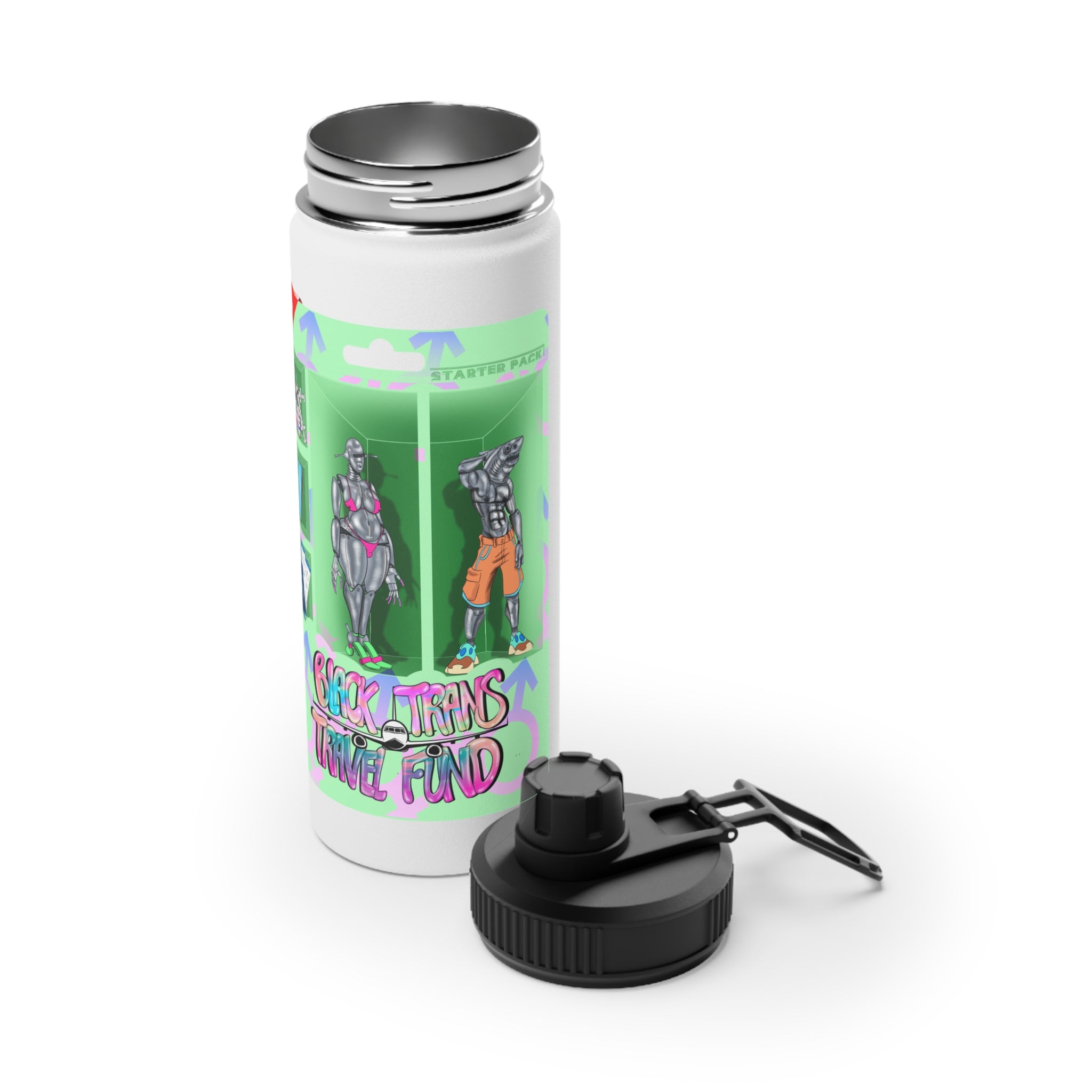 BTTF - Black Trans Travel Fund Logo Stainless Steel Sports Water Bottle