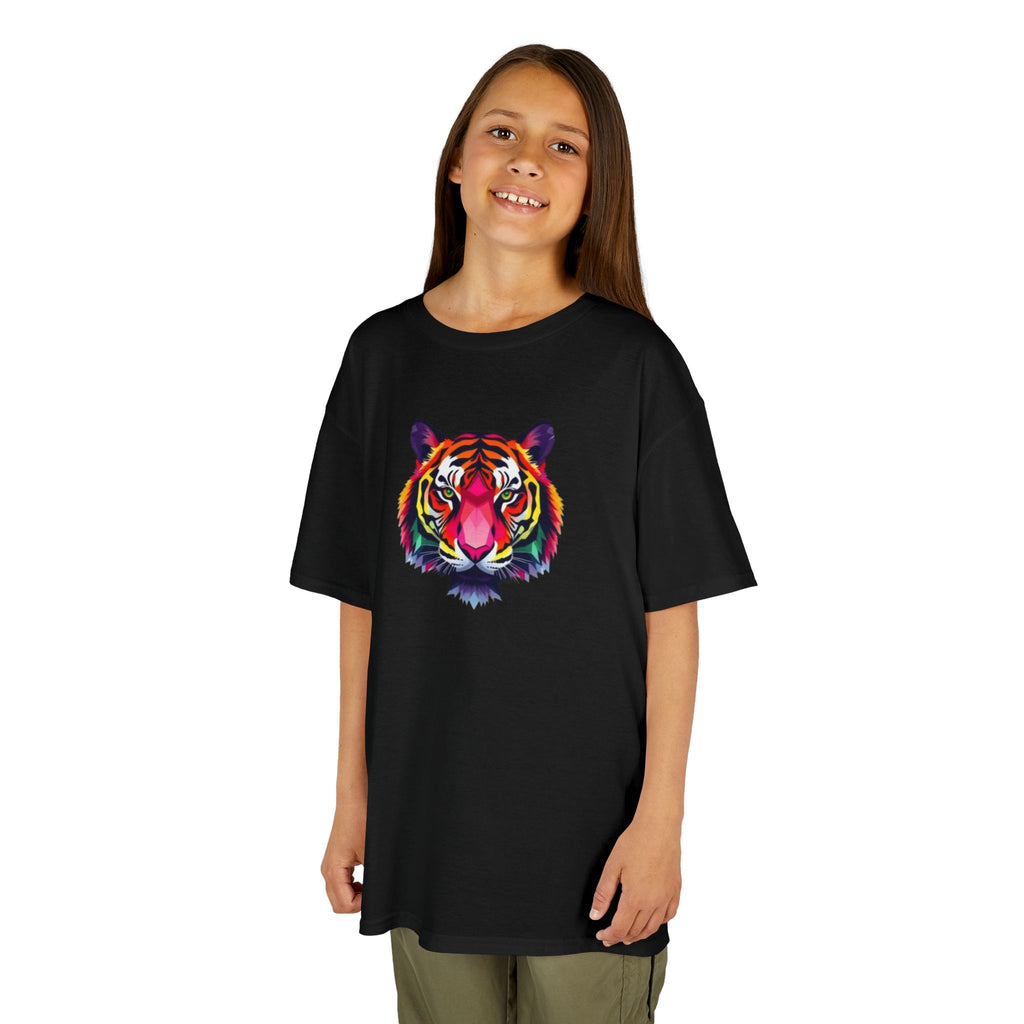 Camiseta de algodón grueso para niños con tigre fractal colorido
