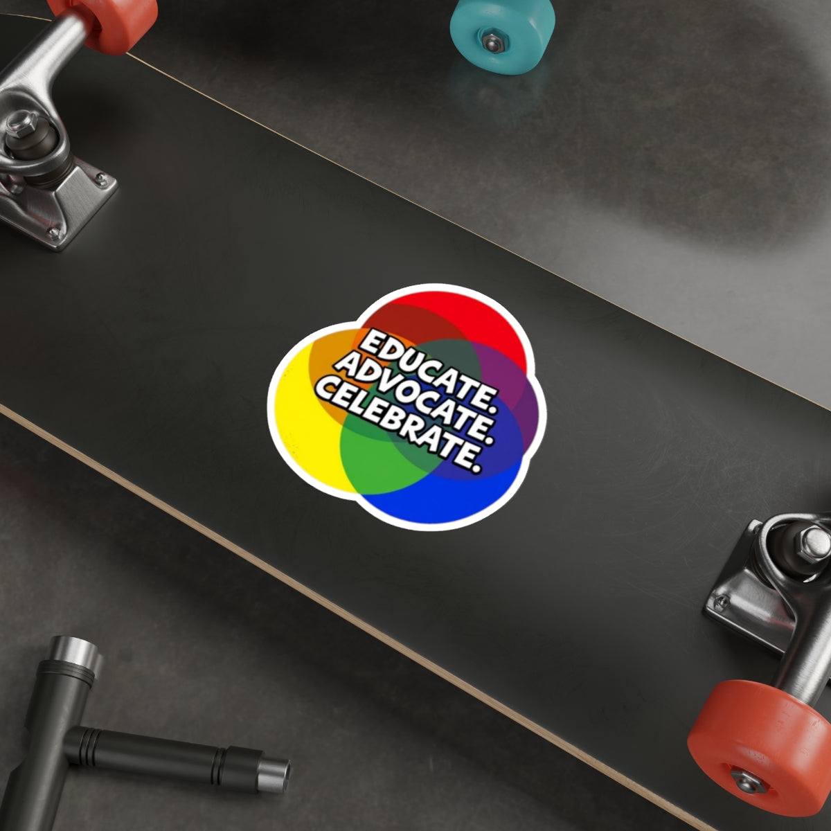 Vibrant Die-Cut Stickers - "Educate. Advocate. Celebrate." - EqualiTees.Me