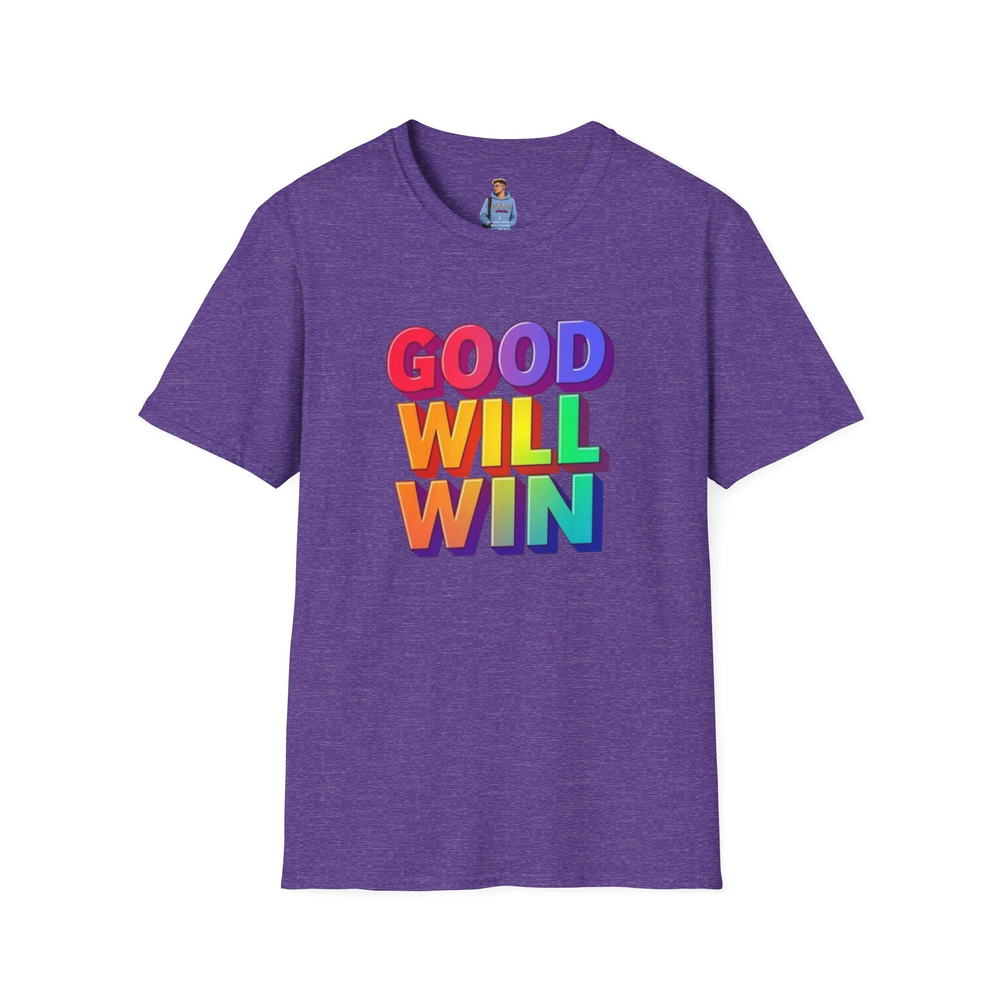 Camiseta unisex de estilo suave con mensaje positivo "Arcoíris, buena voluntad, triunfo"