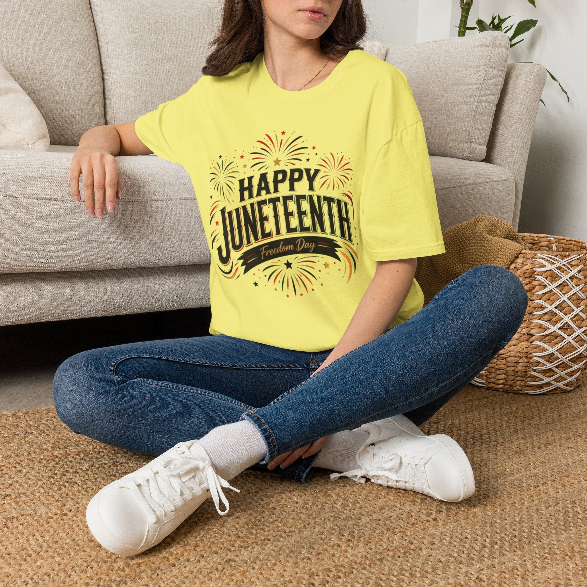 Juneteenth T-Shirt - "Happy Juneteenth" Fireworks Celebration Tee