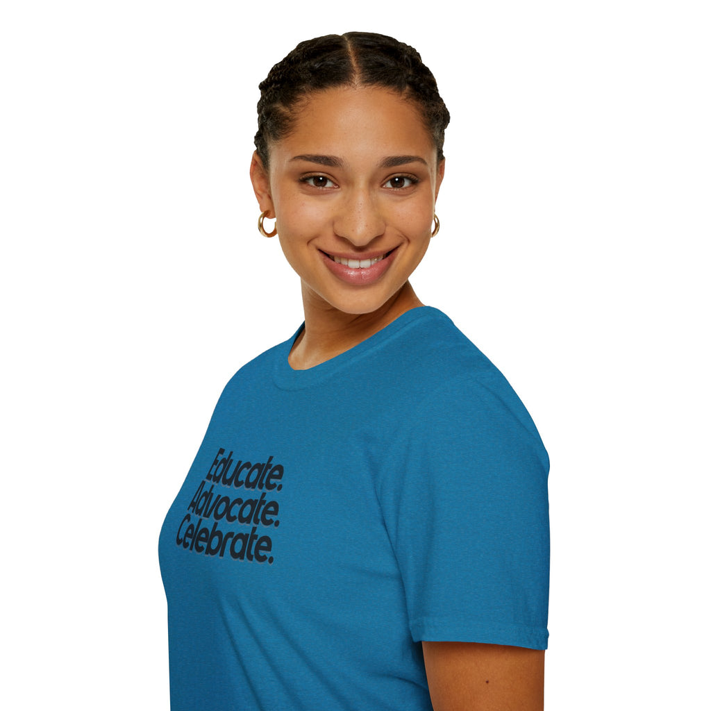 Teacher Advocate T-Shirt - Subtle Pride Educate Advocate Celebrate Design